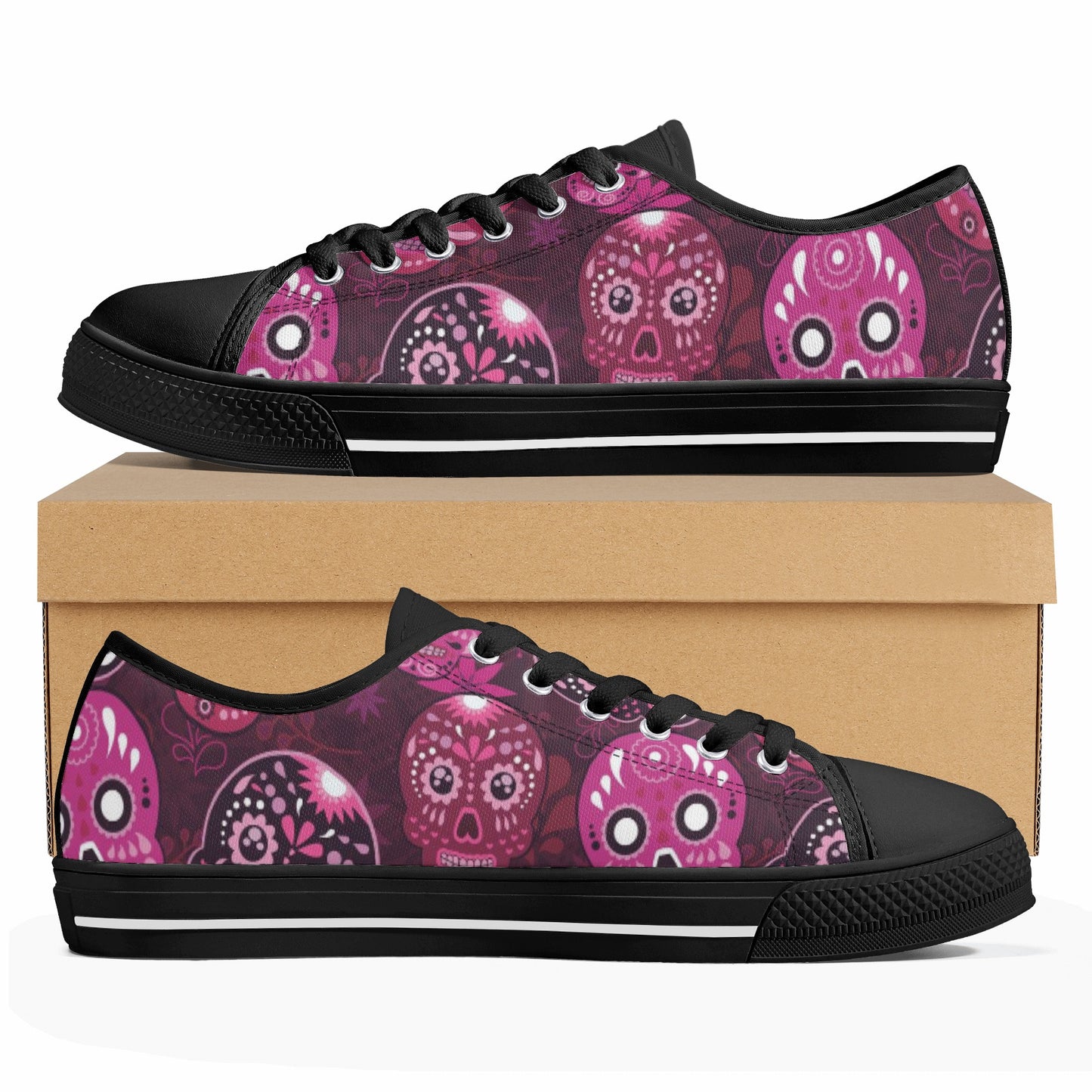 Sugar skull day of the dead pattern Women's Low Top Canvas Shoes