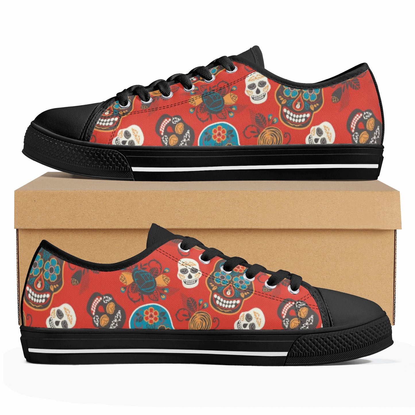 Sugar skull day of the dead pattern Women's Low Top Canvas Shoes
