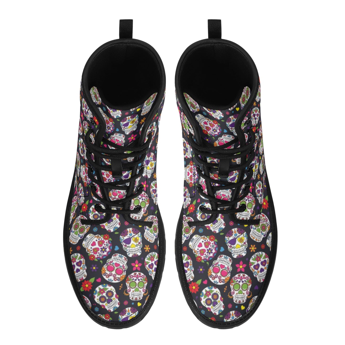 Sugar skull day of the dead pattern Women's Leather Boots