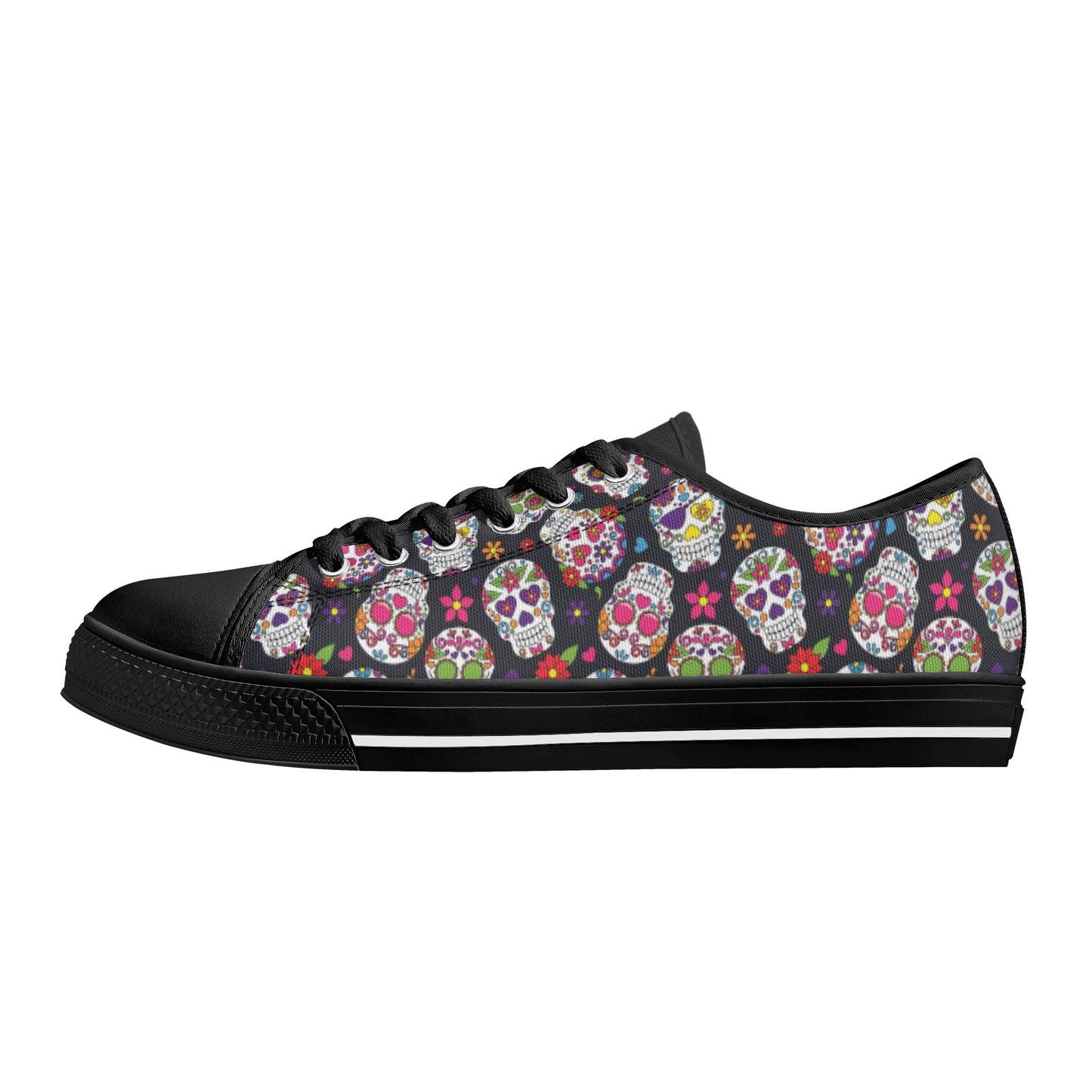 Sugar skull day of the dead pattern Women's Low Top Canvas Shoes