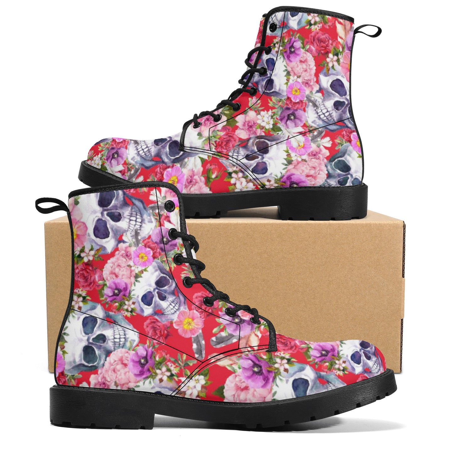 Sugar skull day of the dead pattern Women's Leather Boots