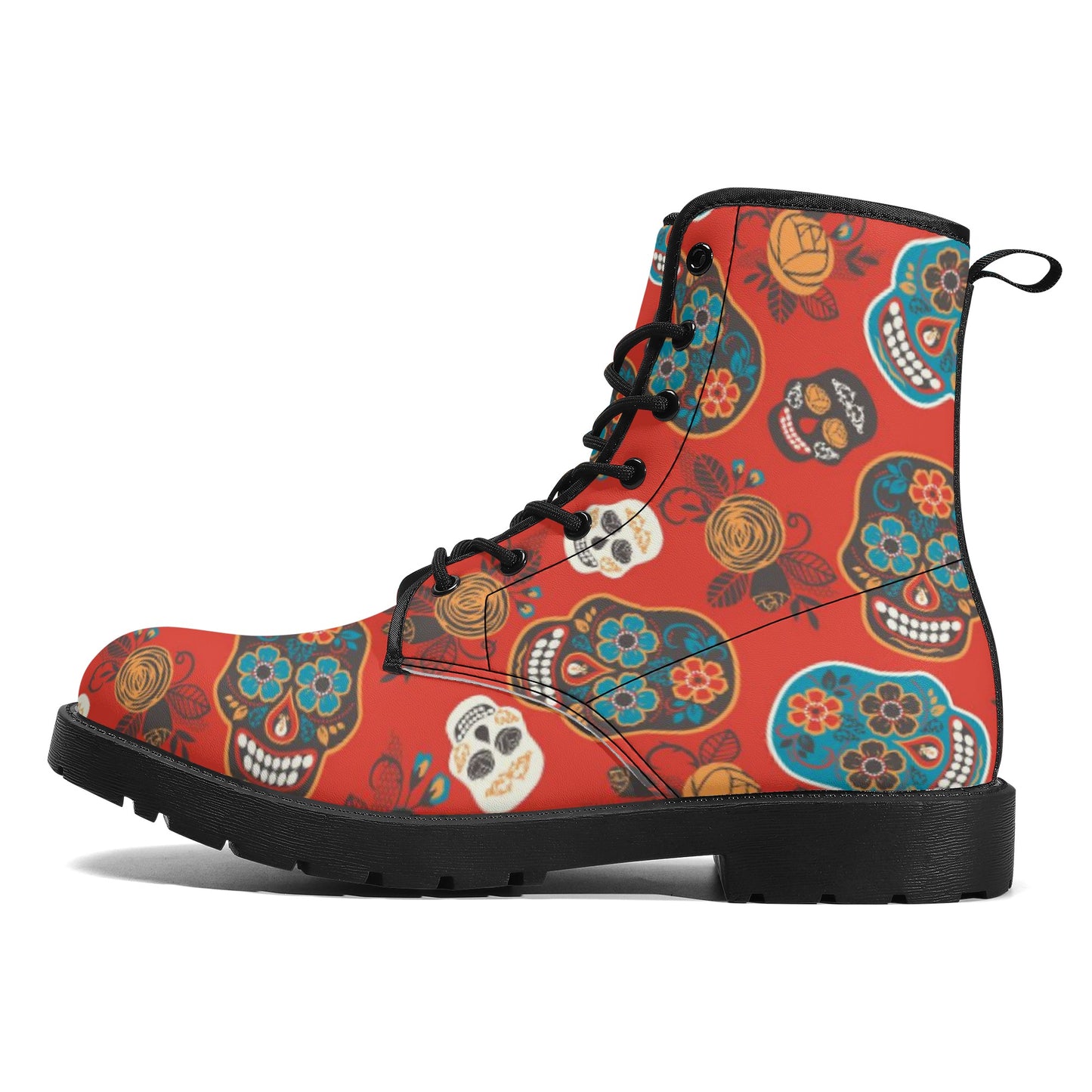 Sugar skull day of the dead pattern Women's Leather Boots