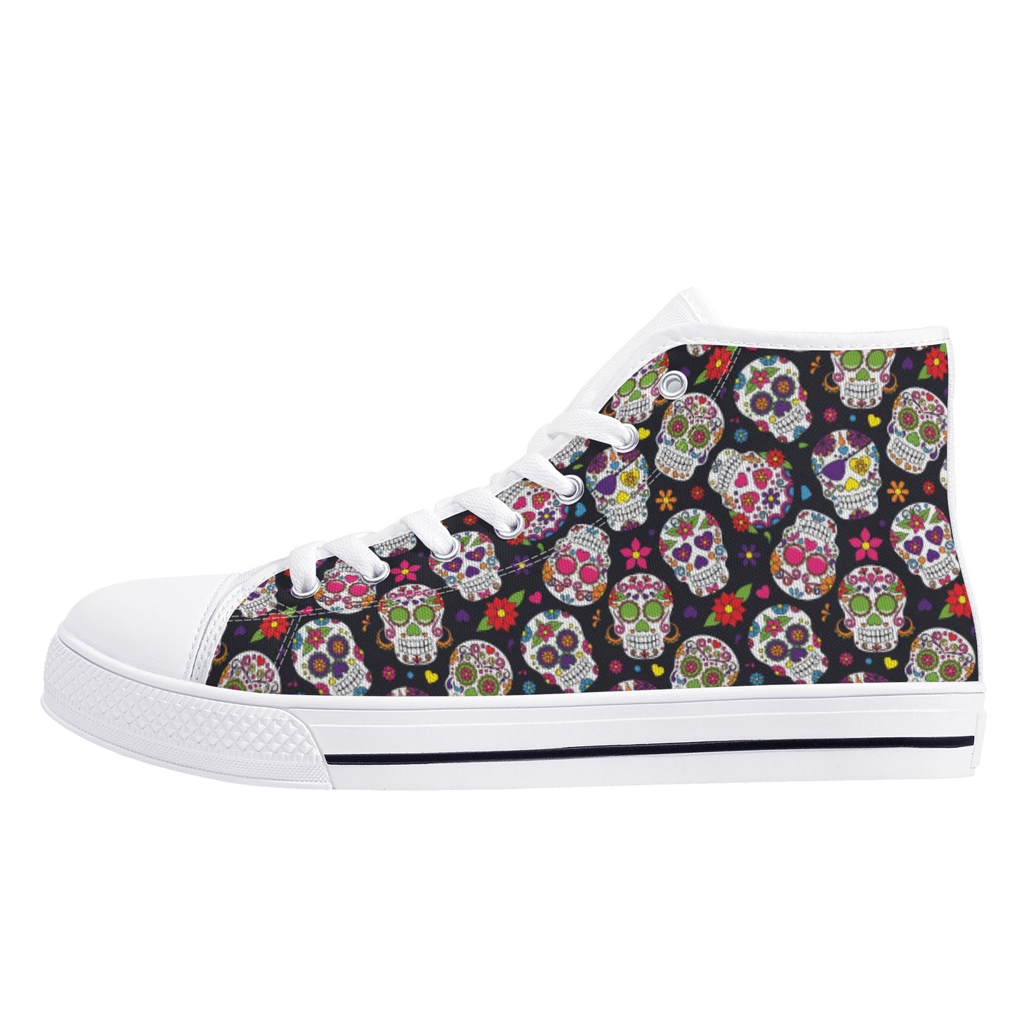 Sugar skull day of the dead pattern Women's High Top Canvas Shoes
