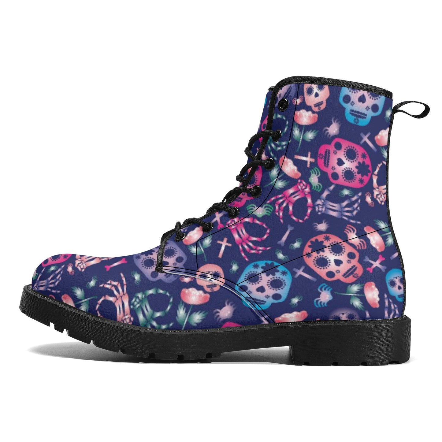 Sugar skull day of the dead pattern Women's Leather Boots