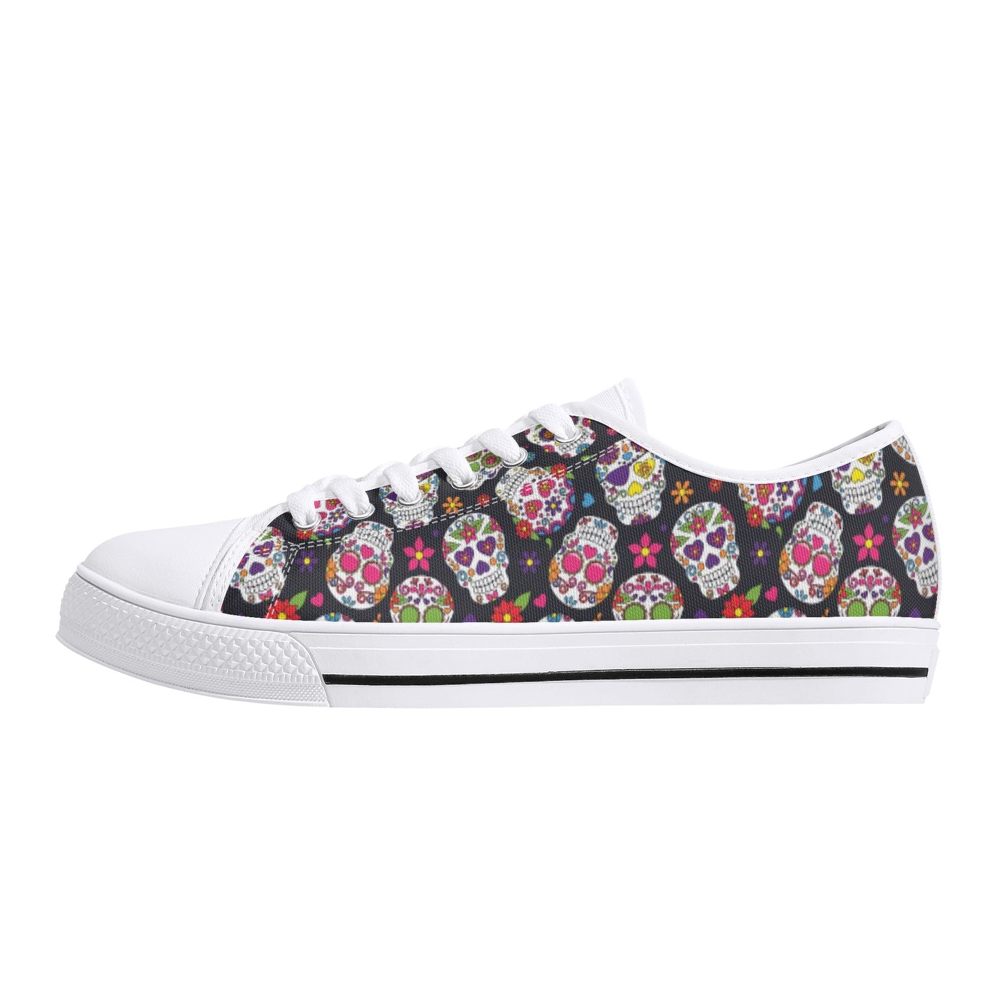 Sugar skull day of the dead pattern Women's Low Top Canvas Shoes