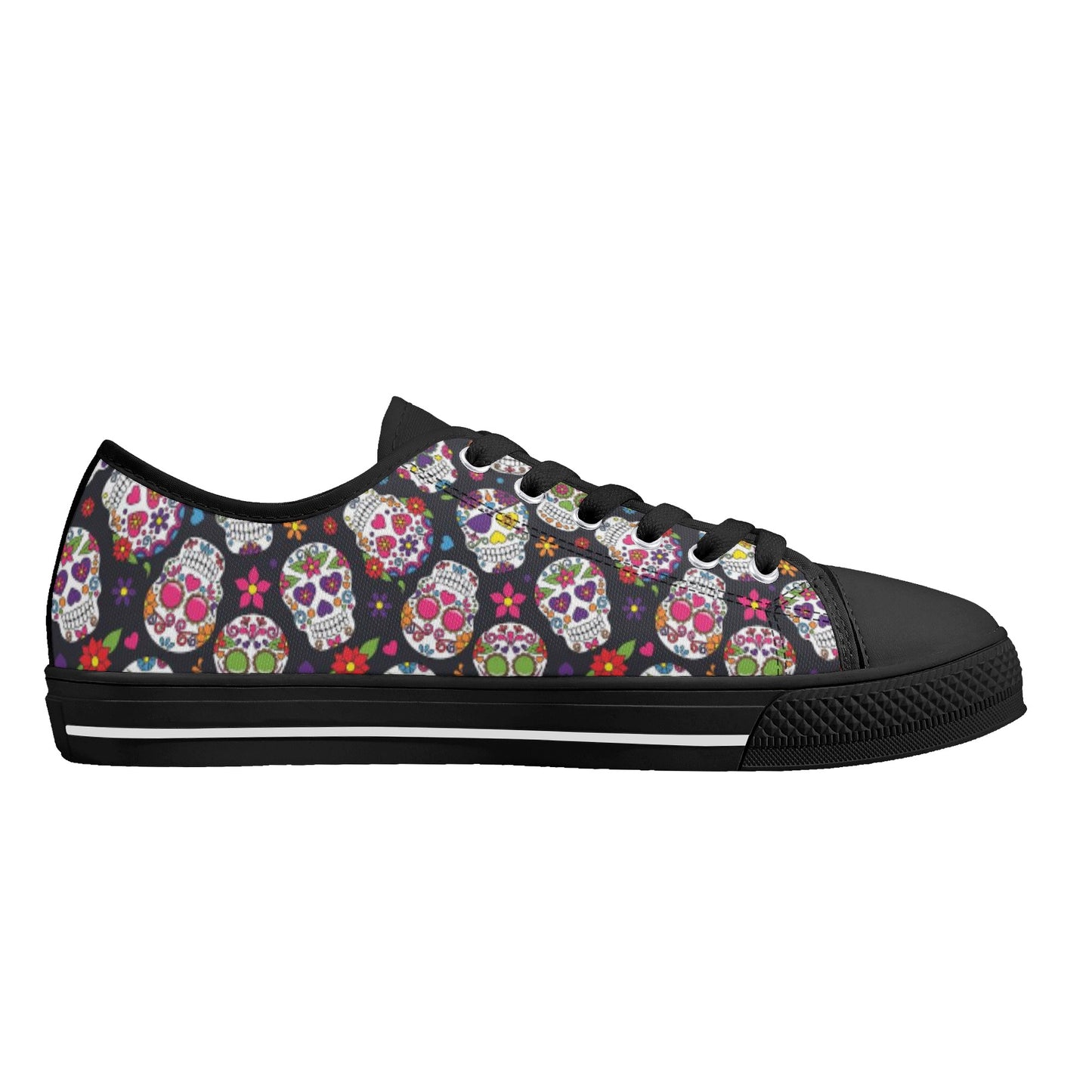 Sugar skull day of the dead pattern Women's Low Top Canvas Shoes