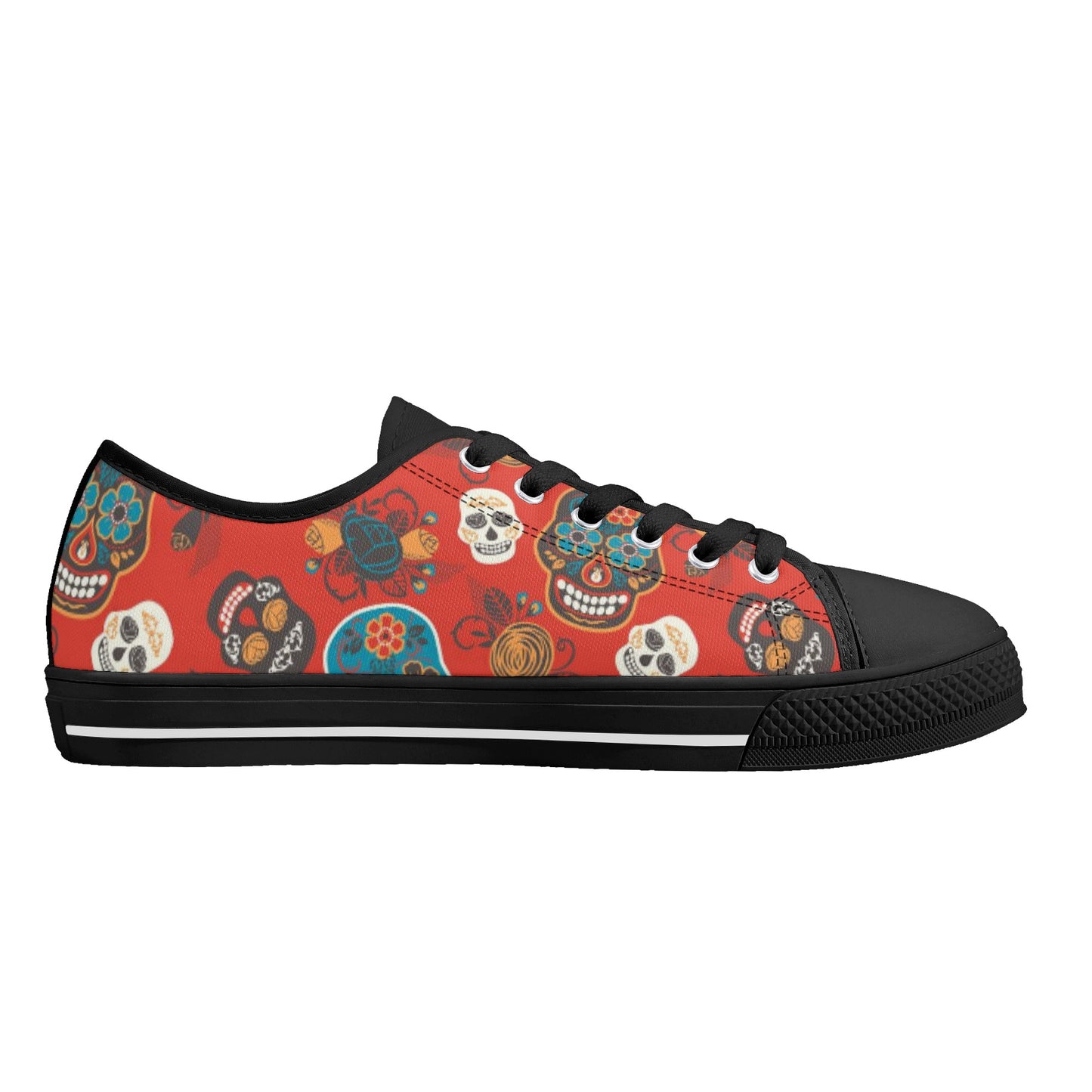 Sugar skull day of the dead pattern Women's Low Top Canvas Shoes