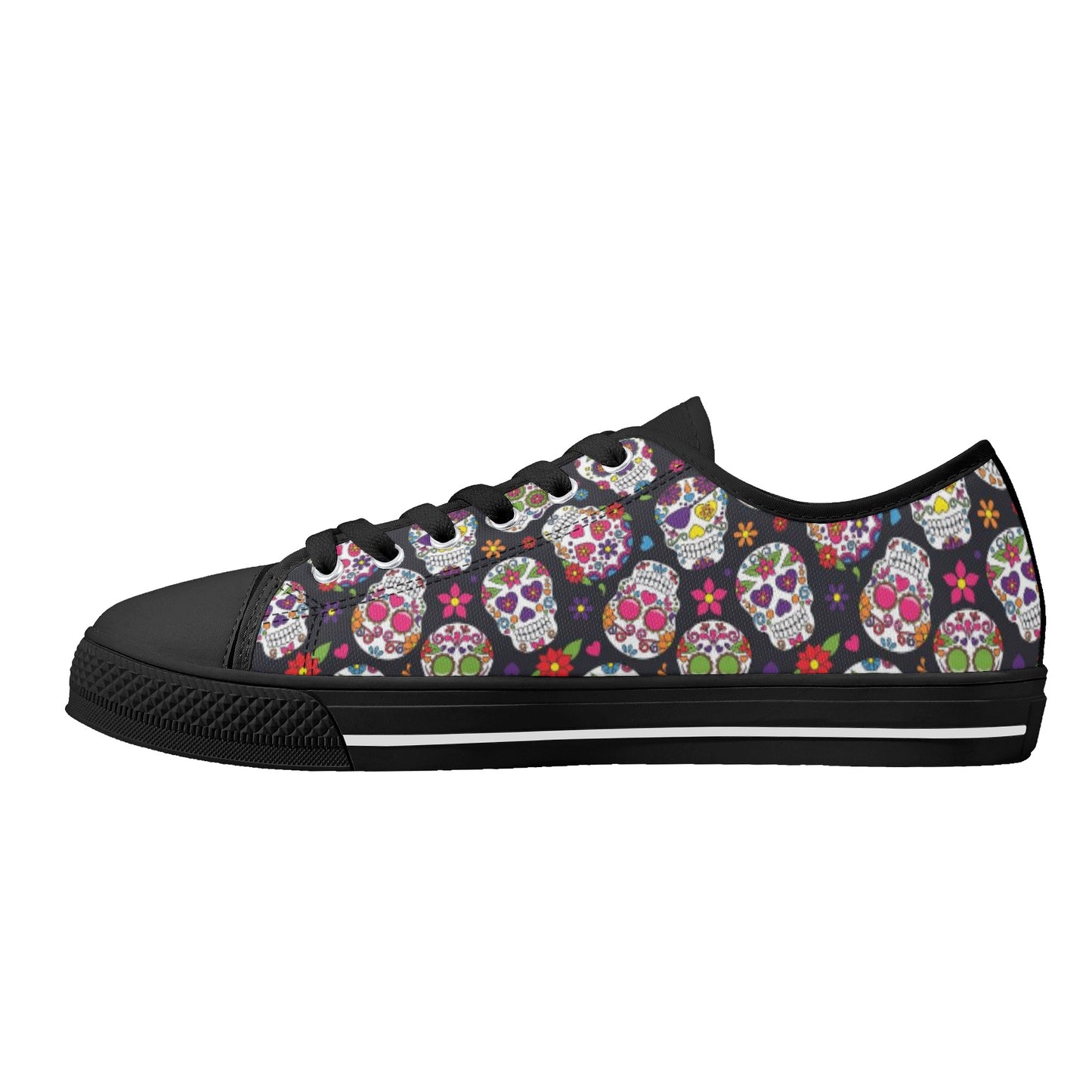 Sugar skull day of the dead pattern Women's Low Top Canvas Shoes
