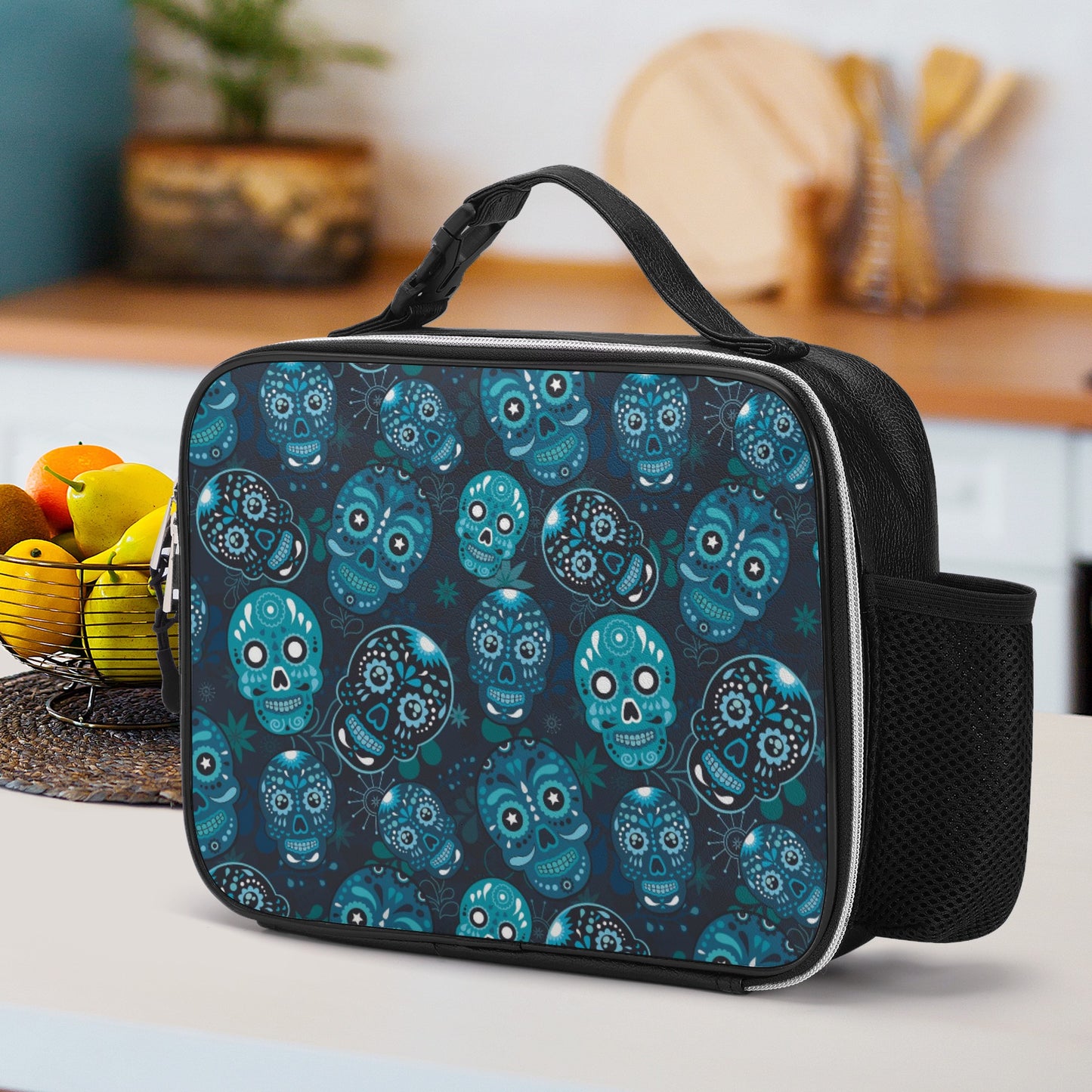 Sugar skull day of the dead Halloween gothic Detachable Leather Lunch Bag