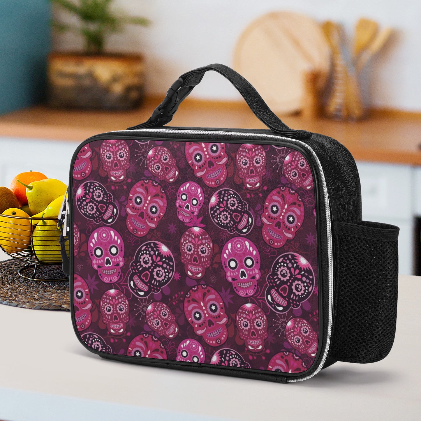 Sugar skull day of the dead gothic Halloweeen Detachable Leather Lunch Bag