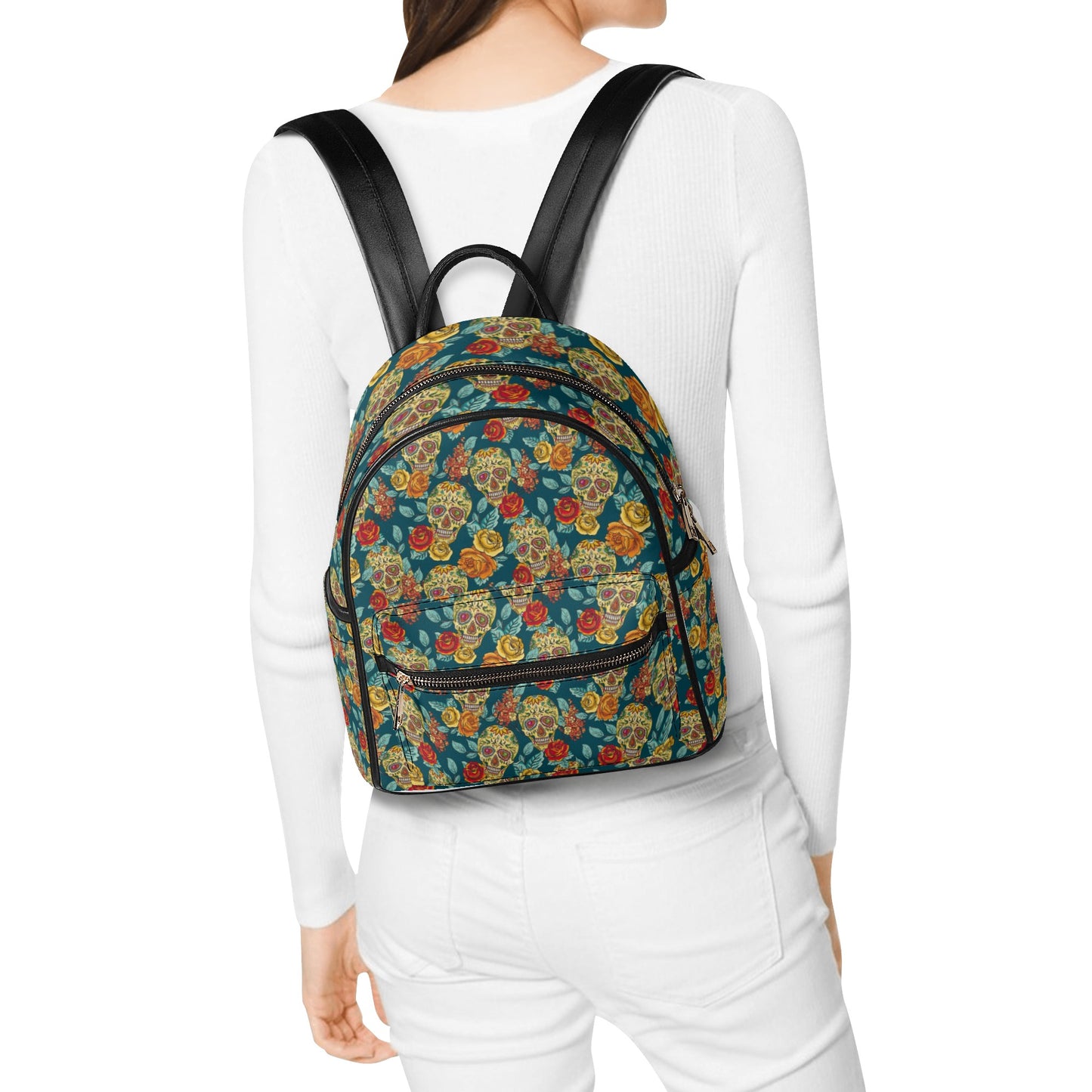 Day of the dead sugar skull Women's Casual PU Backpack