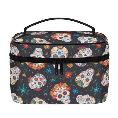 Day of the dead sugar skull All Over Printing Leather Cosmetic Bag