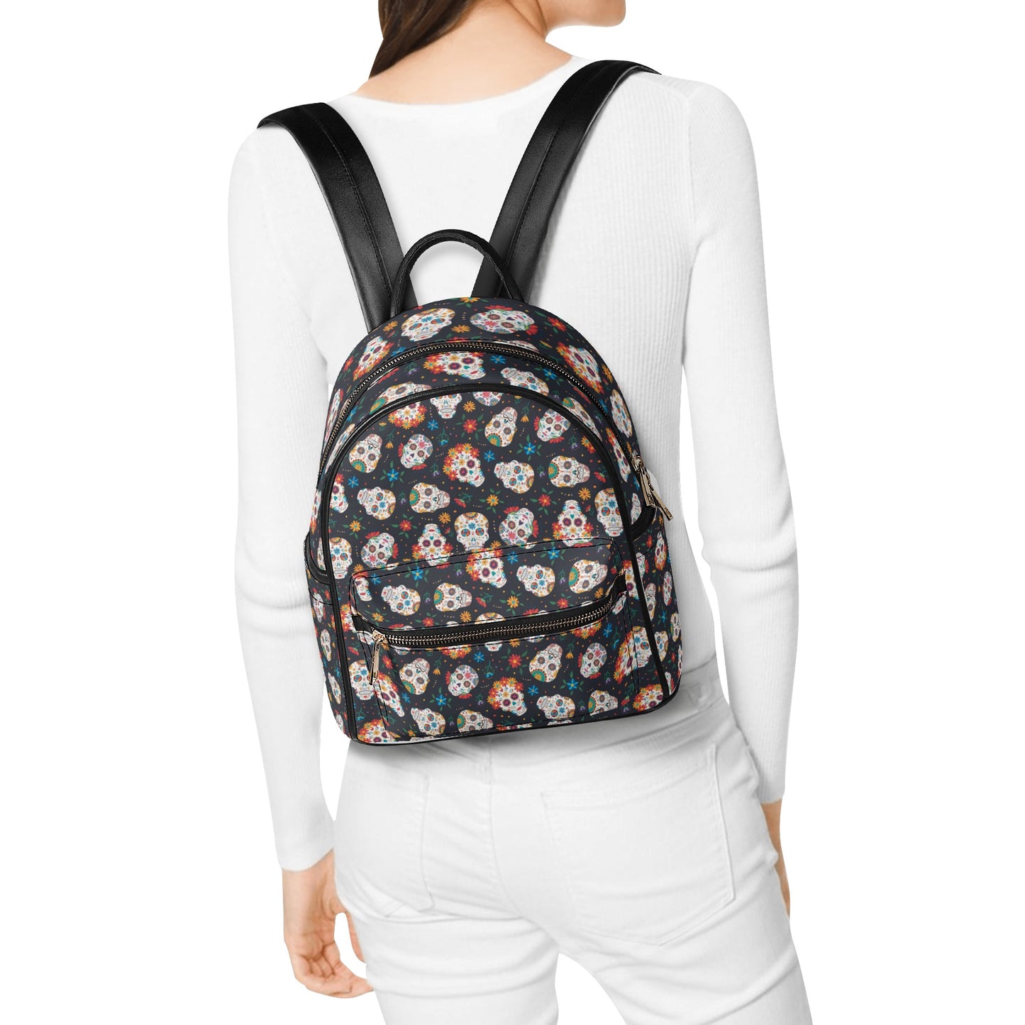 Day of the dead sugar skull Women's Casual PU Backpack