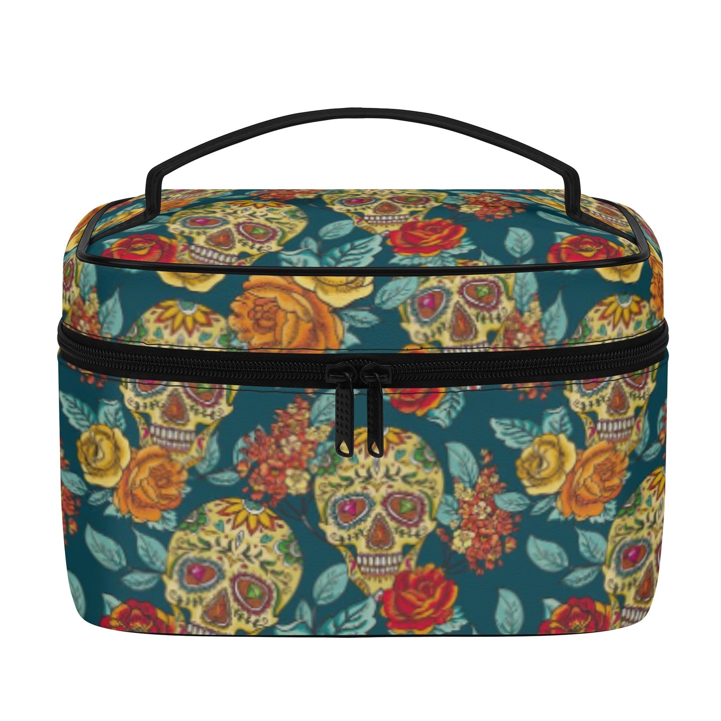 Day of the dead sugar skull All Over Printing Leather Cosmetic Bag