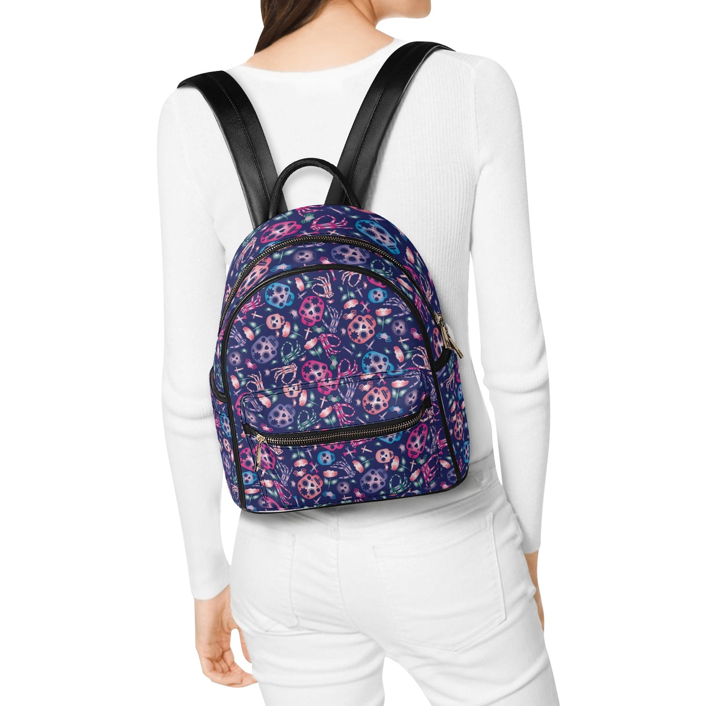 Day of the dead sugar skull Women's Casual PU Backpack