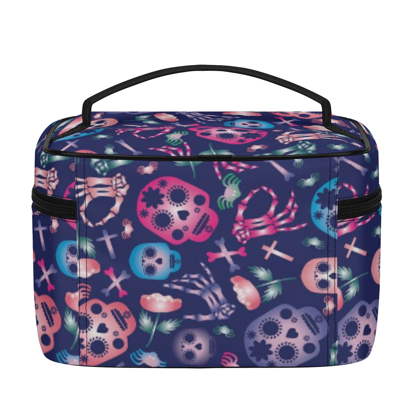 Day of the dead sugar skull All Over Printing Leather Cosmetic Bag