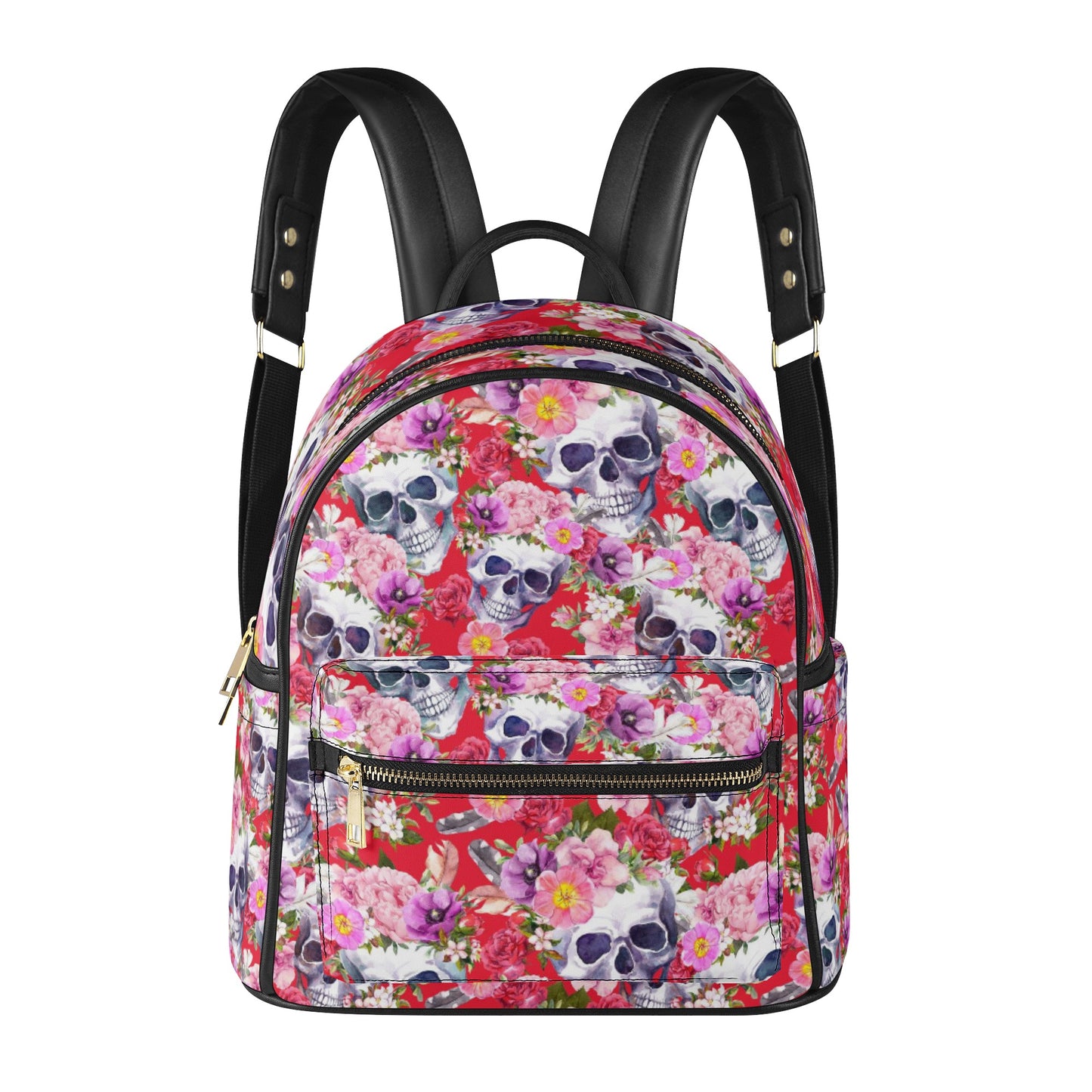 Floral skull Halloween gothic Women's Casual PU Backpack