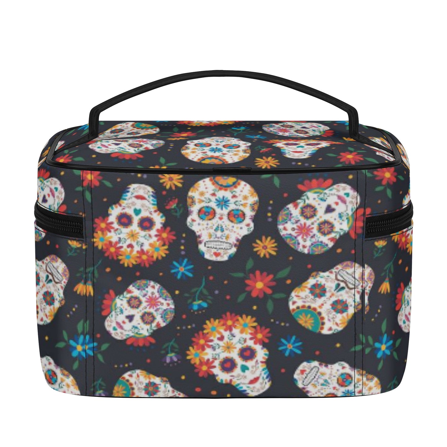 Day of the dead sugar skull All Over Printing Leather Cosmetic Bag