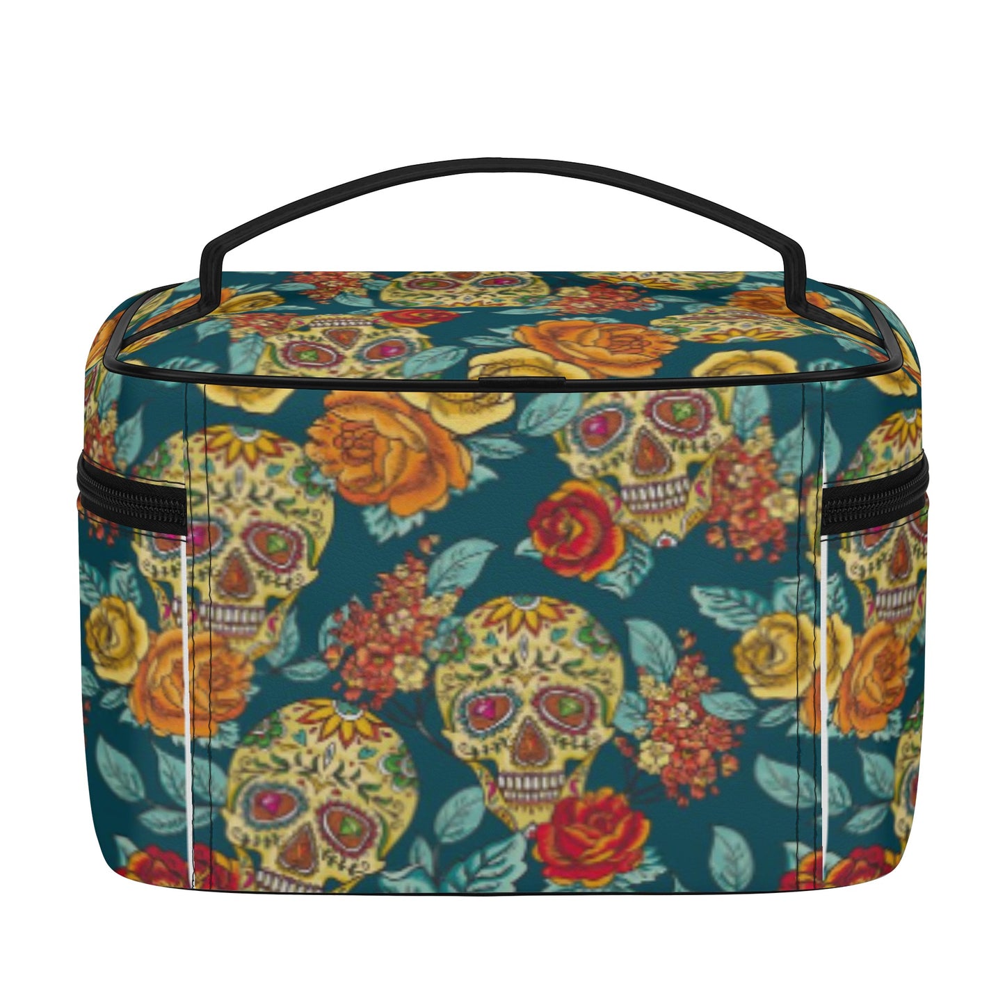 Day of the dead sugar skull All Over Printing Leather Cosmetic Bag