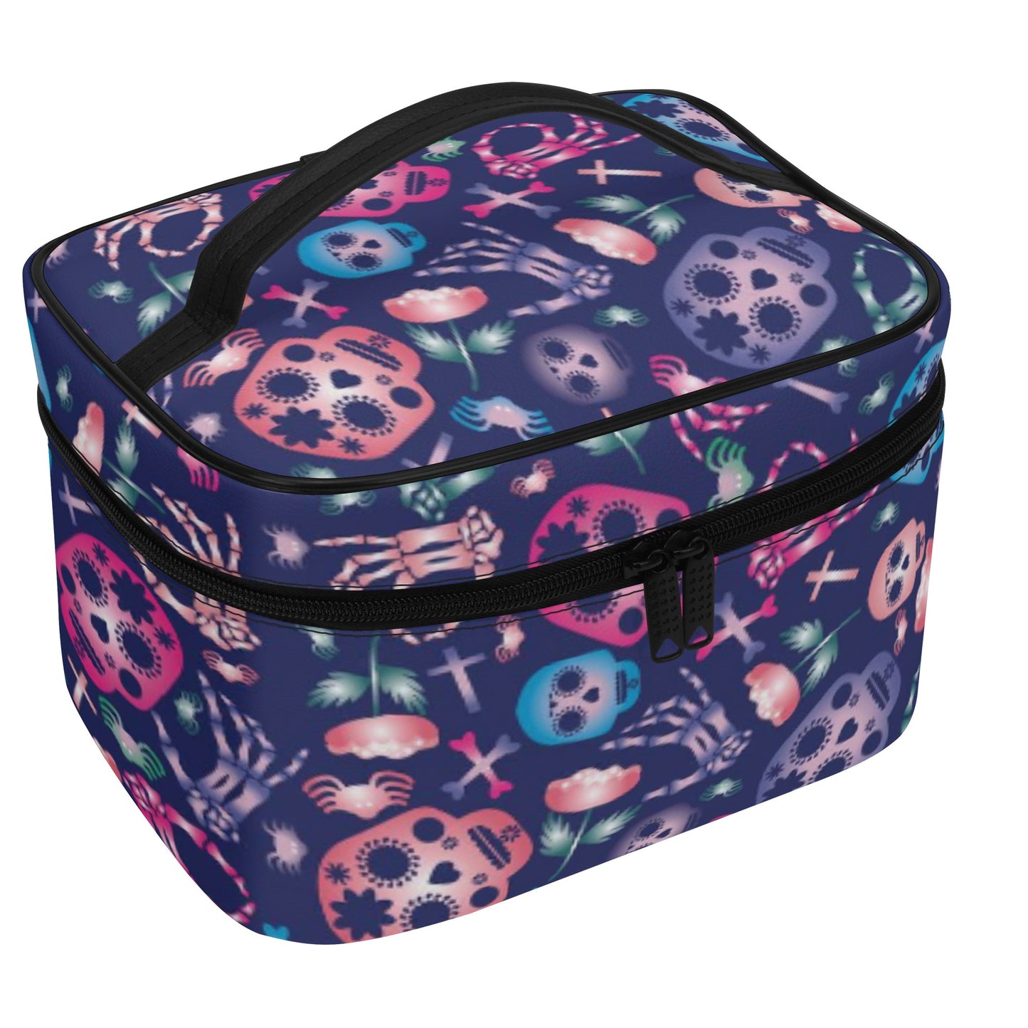 Day of the dead sugar skull All Over Printing Leather Cosmetic Bag