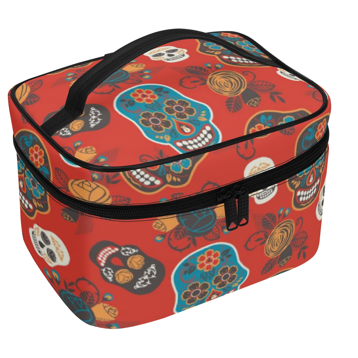 Day of the dead sugar skull All Over Printing Leather Cosmetic Bag