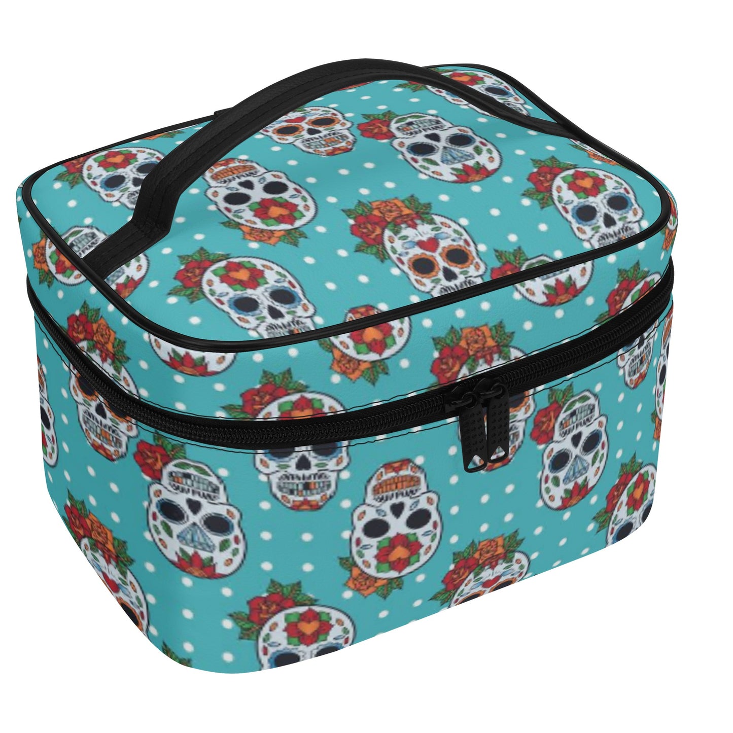 Day of the dead sugar skull All Over Printing Leather Cosmetic Bag