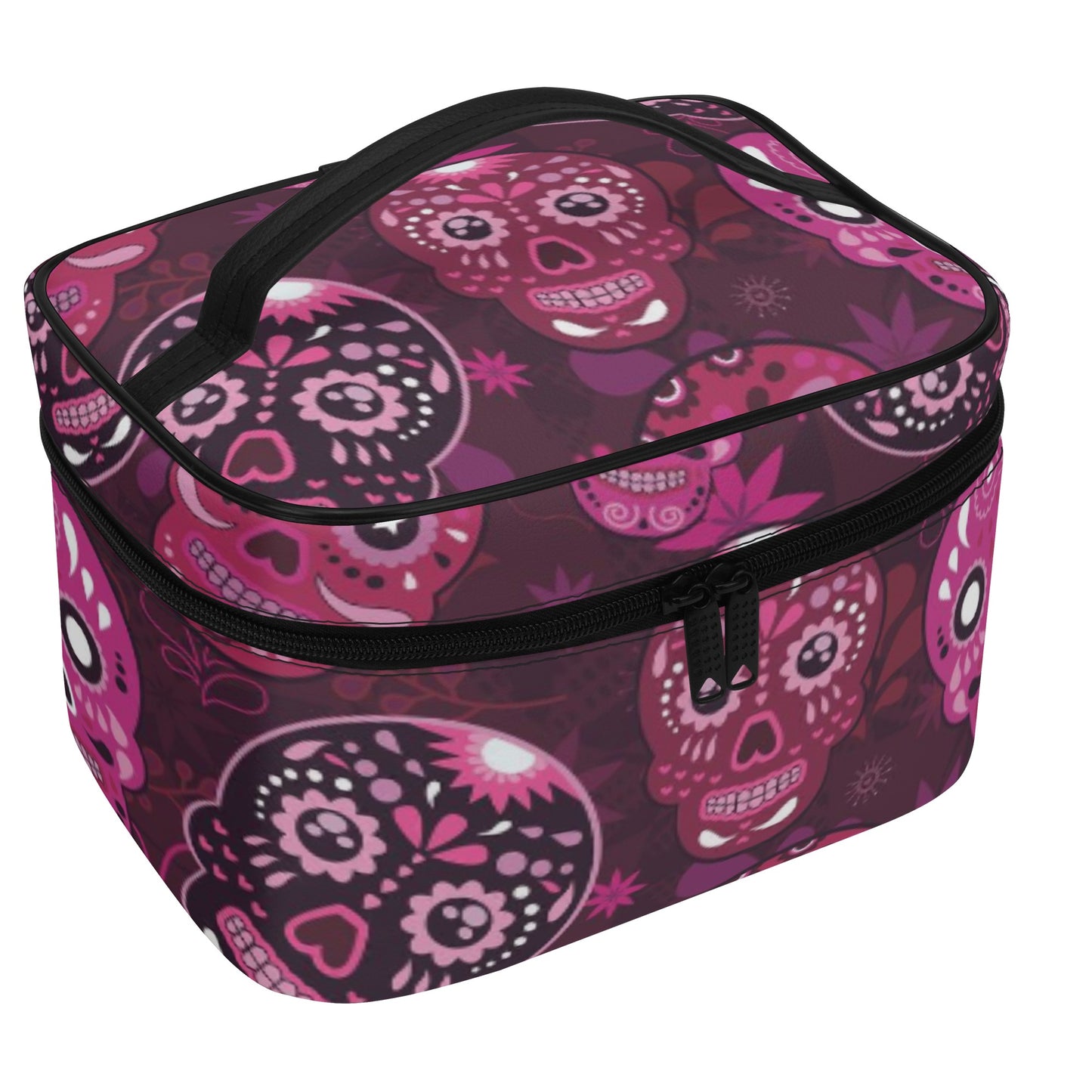 Day of the dead sugar skull All Over Printing Leather Cosmetic Bag