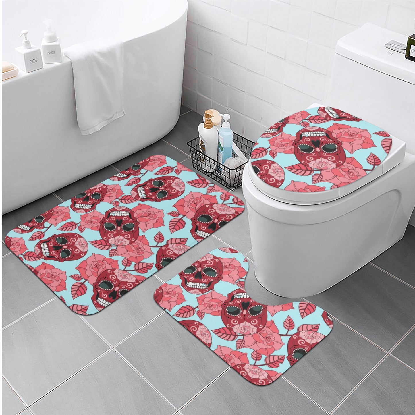 Sugar skull day of the dead bath rugs