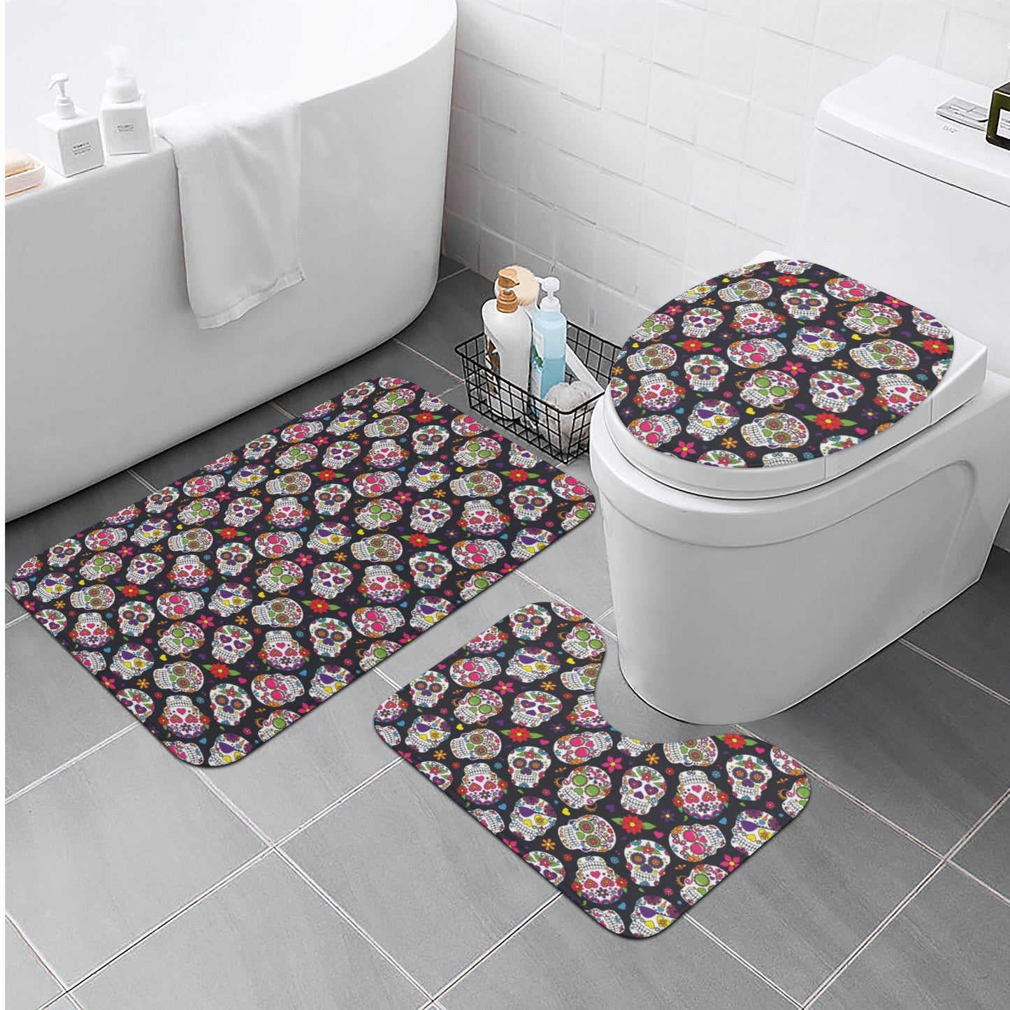 Sugar skull day of the dead bath rugs