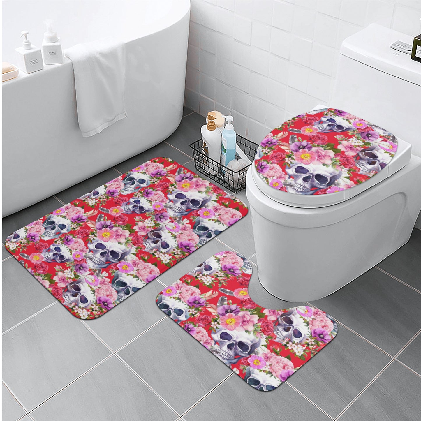 Sugar skull day of the dead bath rugs