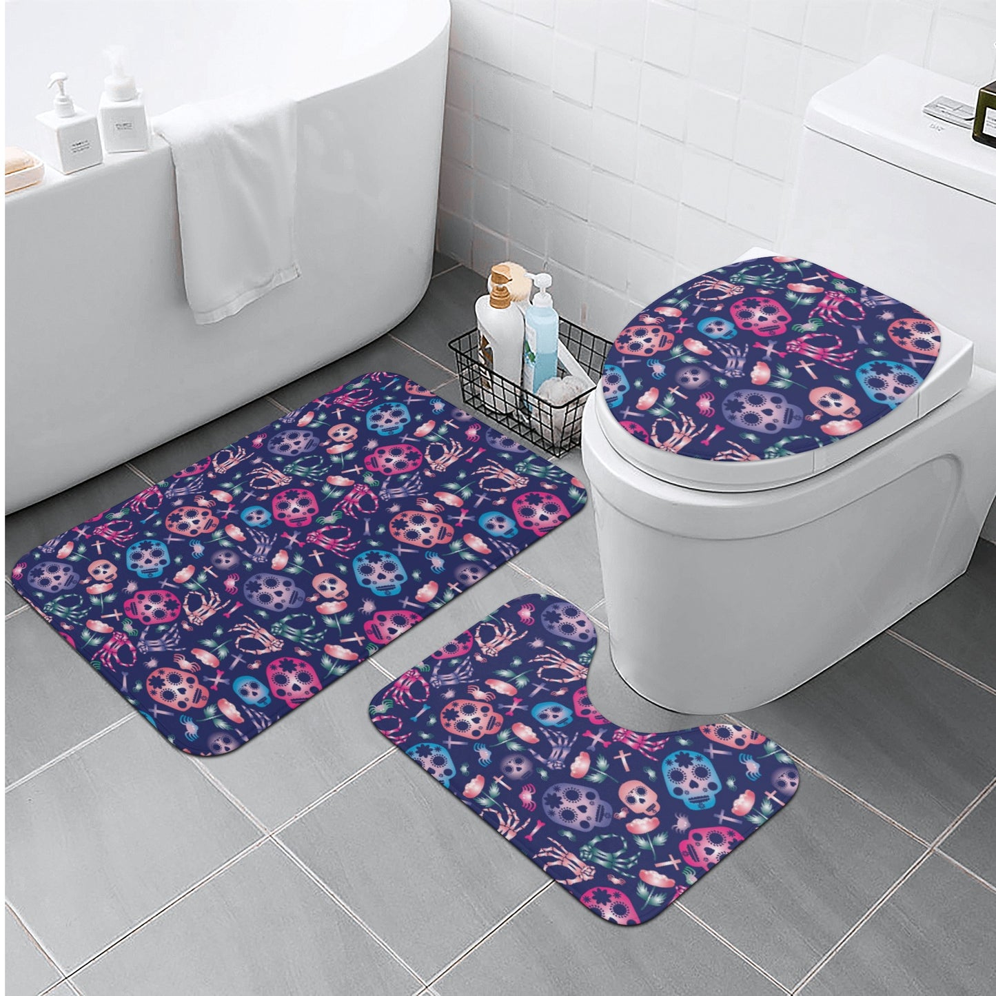 Sugar skull day of the dead bath rugs