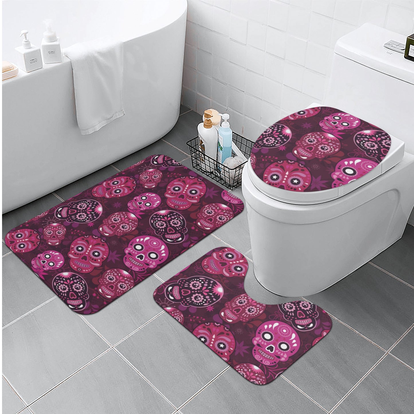 Sugar skull day of the dead bath rugs