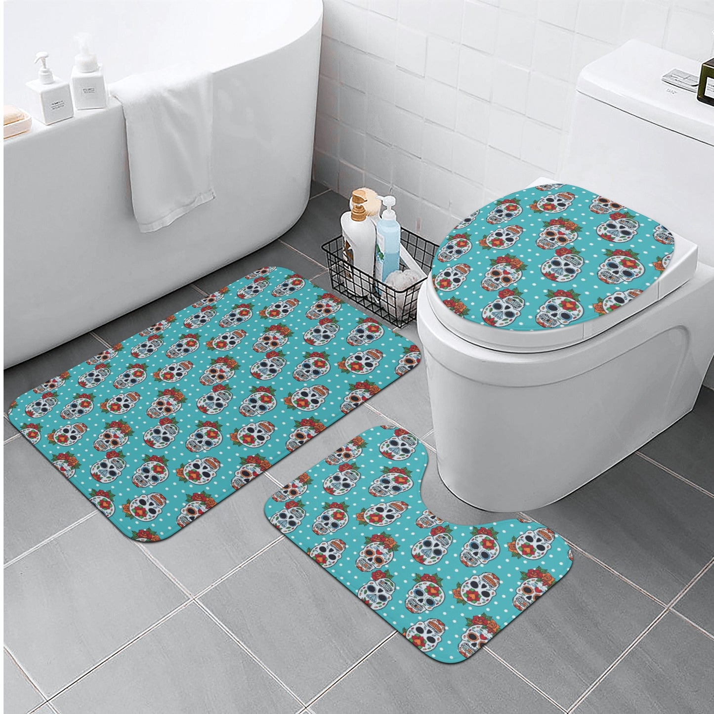 Sugar skull day of the dead bath rugs