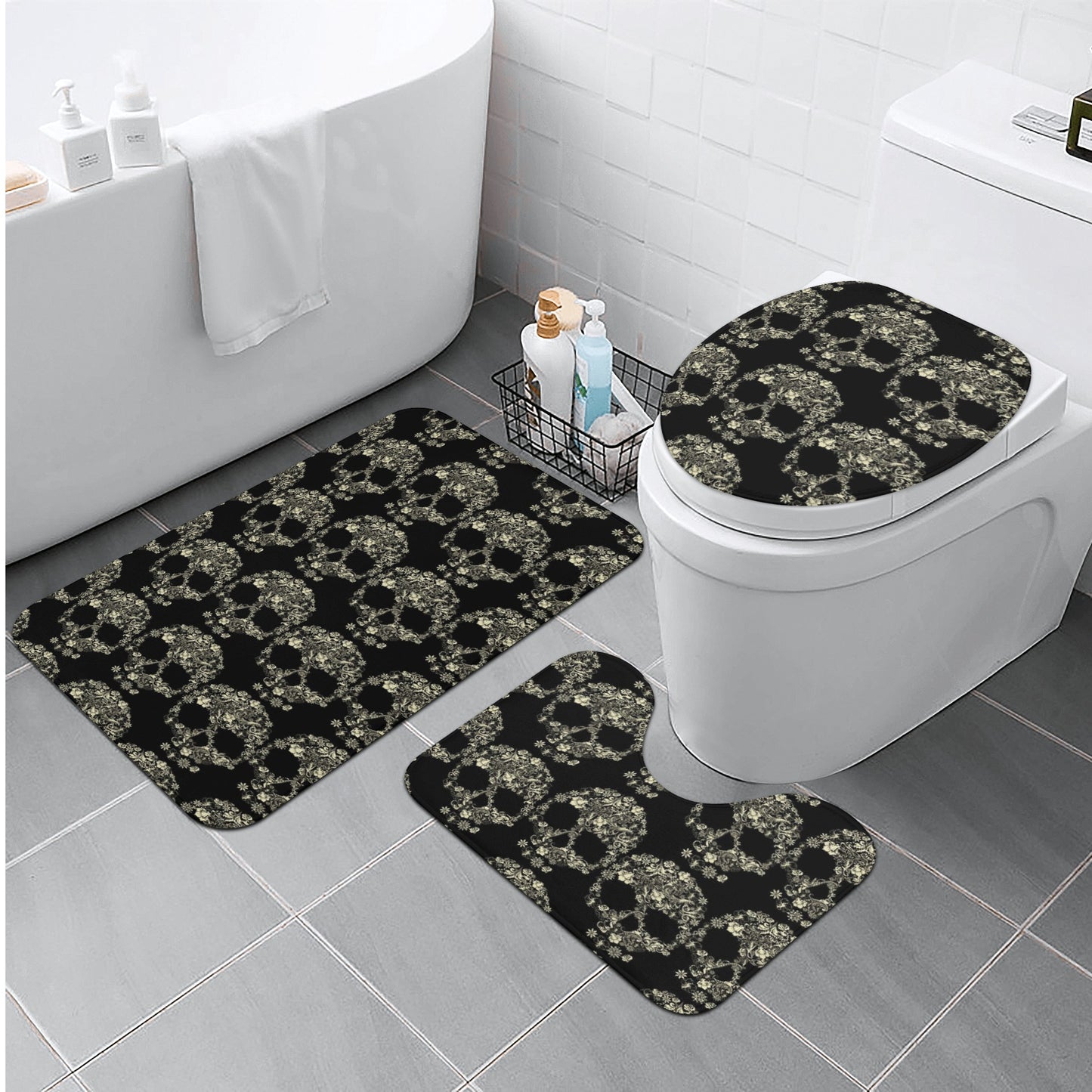 Sugar skull day of the dead bath rugs