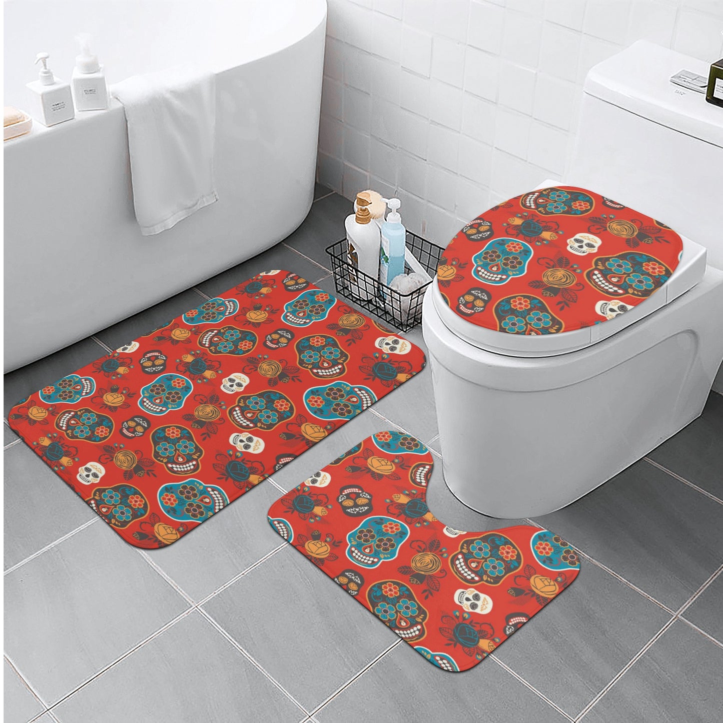 Sugar skull day of the dead bath rugs