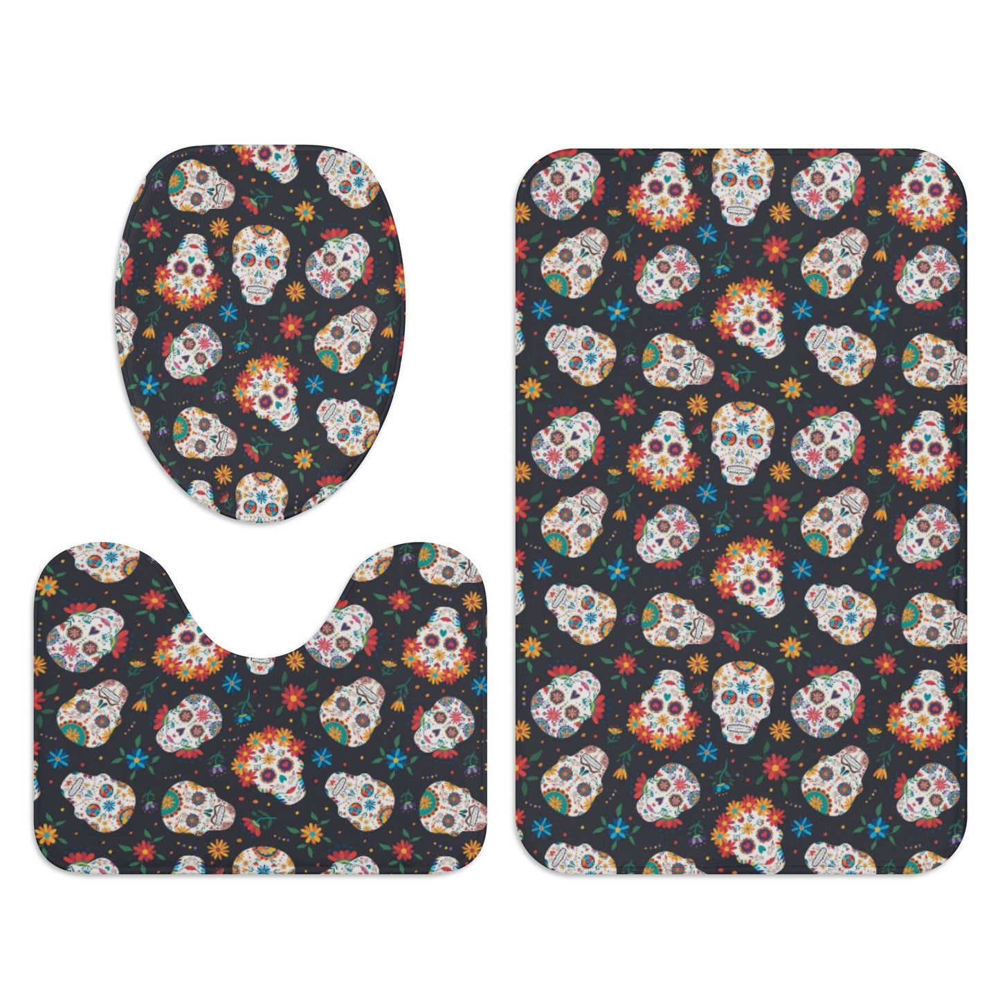 Sugar skull day of the dead bath rugs