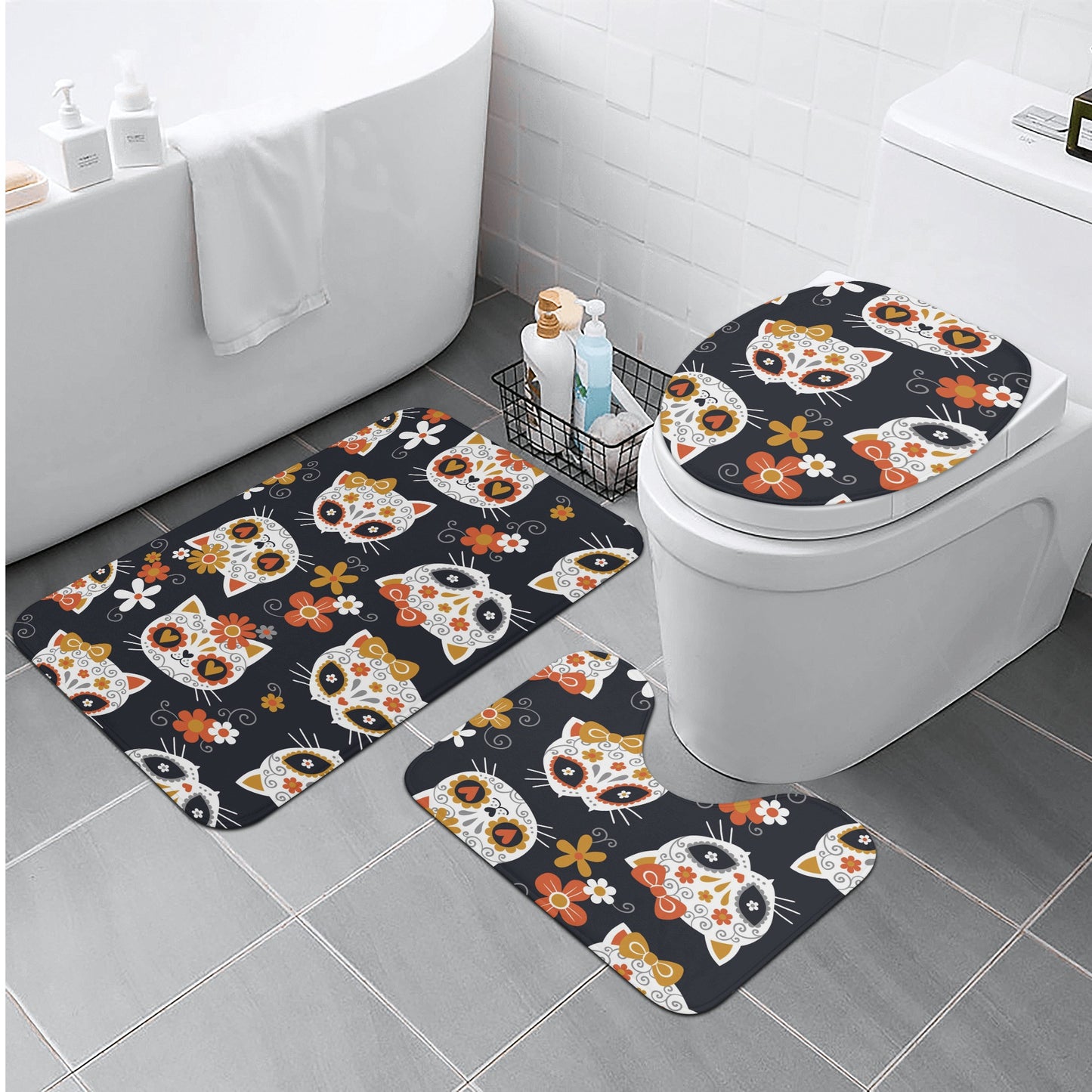 Sugar skull day of the dead bath rugs