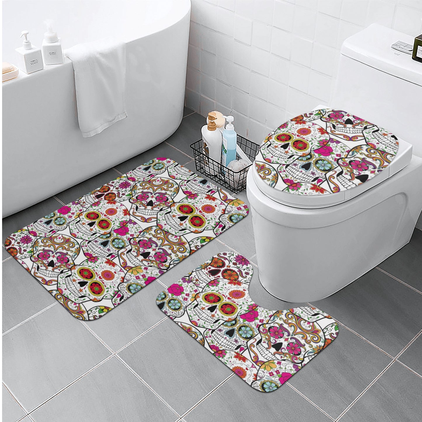 Sugar skull day of the dead bath rugs