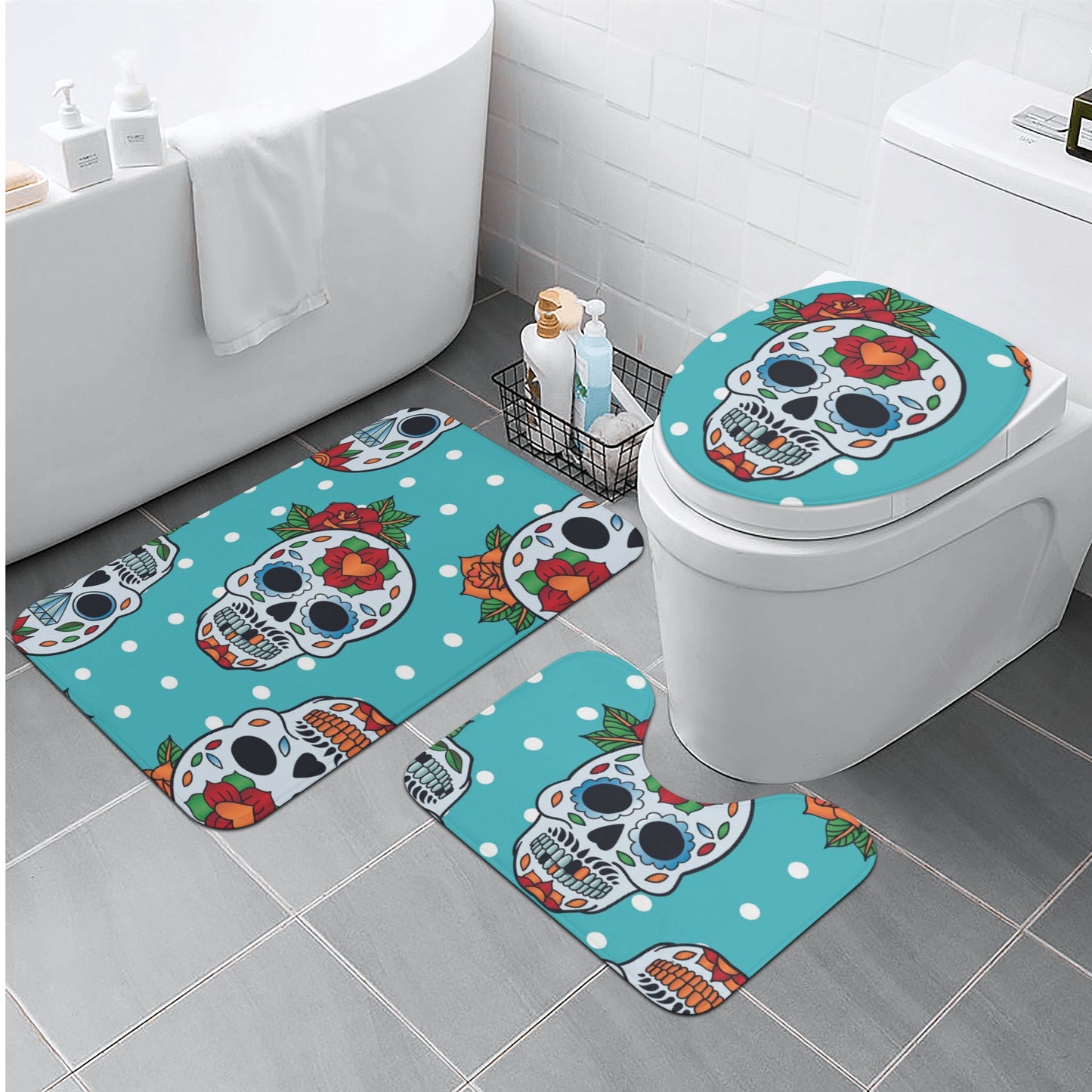 Sugar skull day of the dead bath rugs