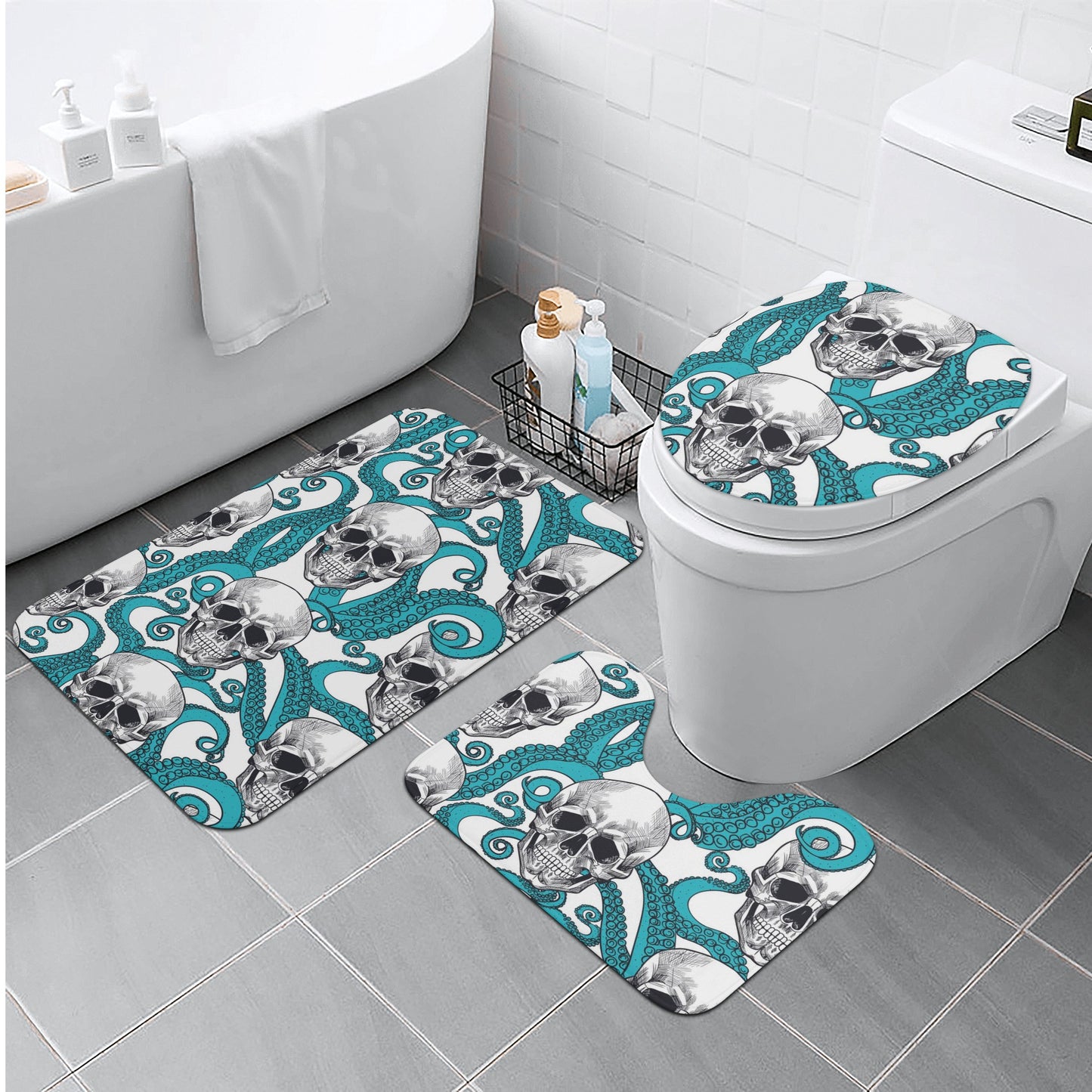 Sugar skull day of the dead bath rugs