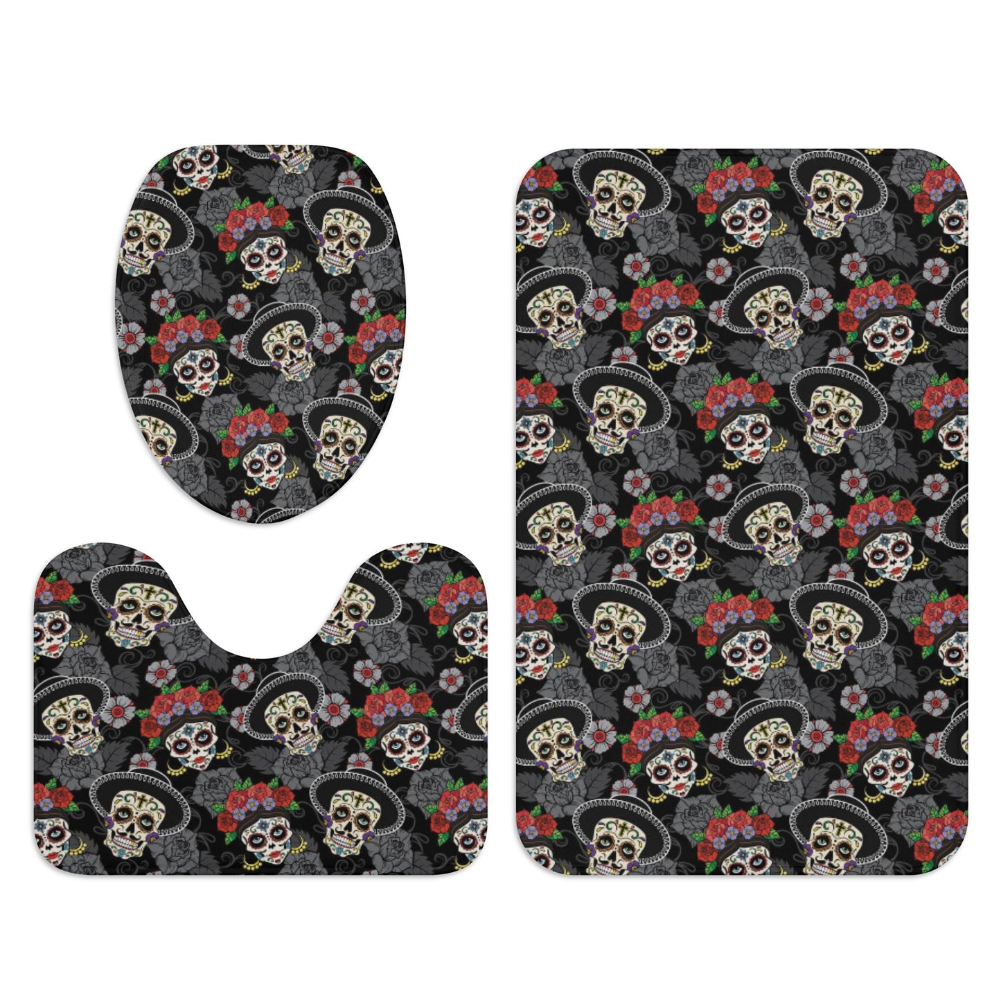 Sugar skull day of the dead bath rugs