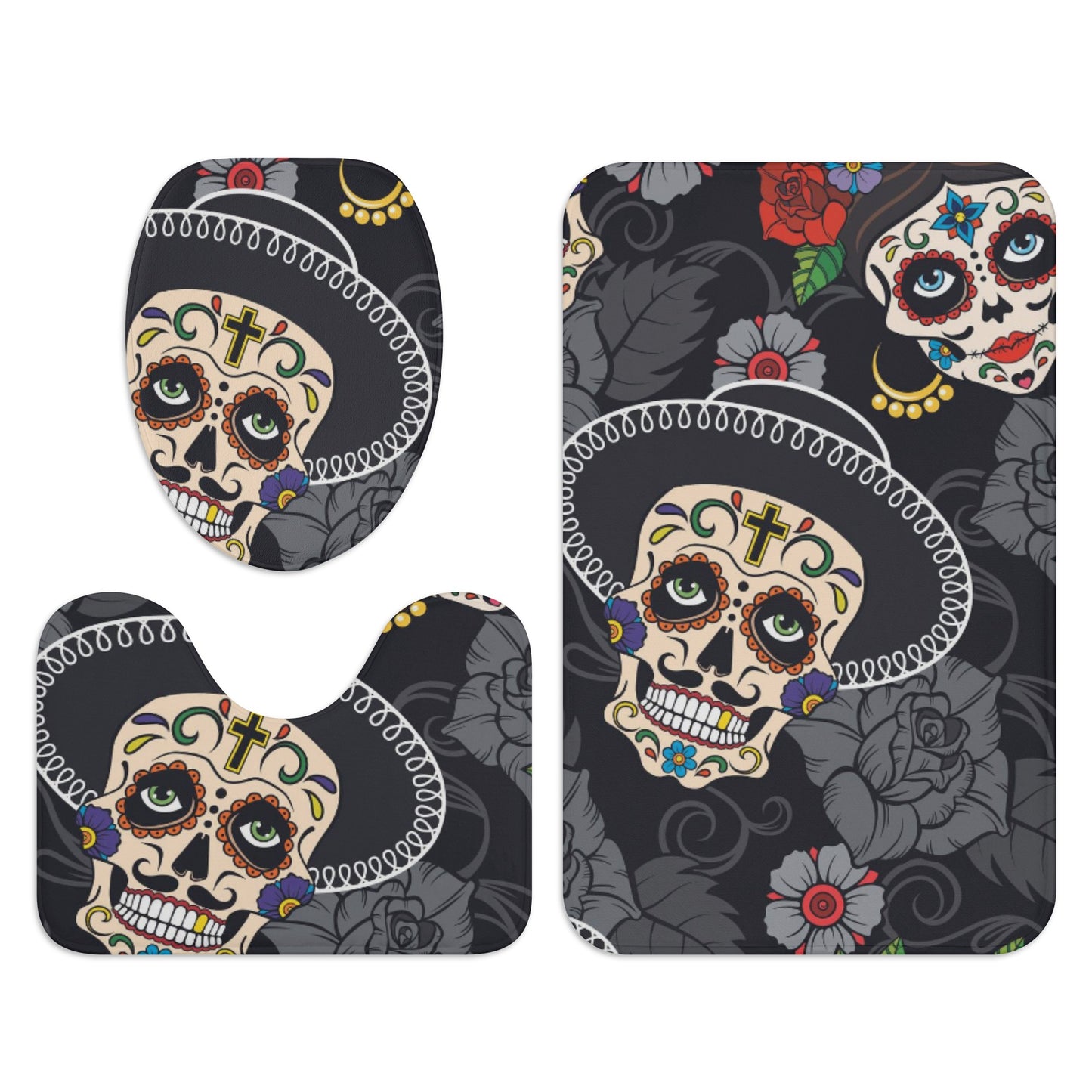 Sugar skull day of the dead bath rugs