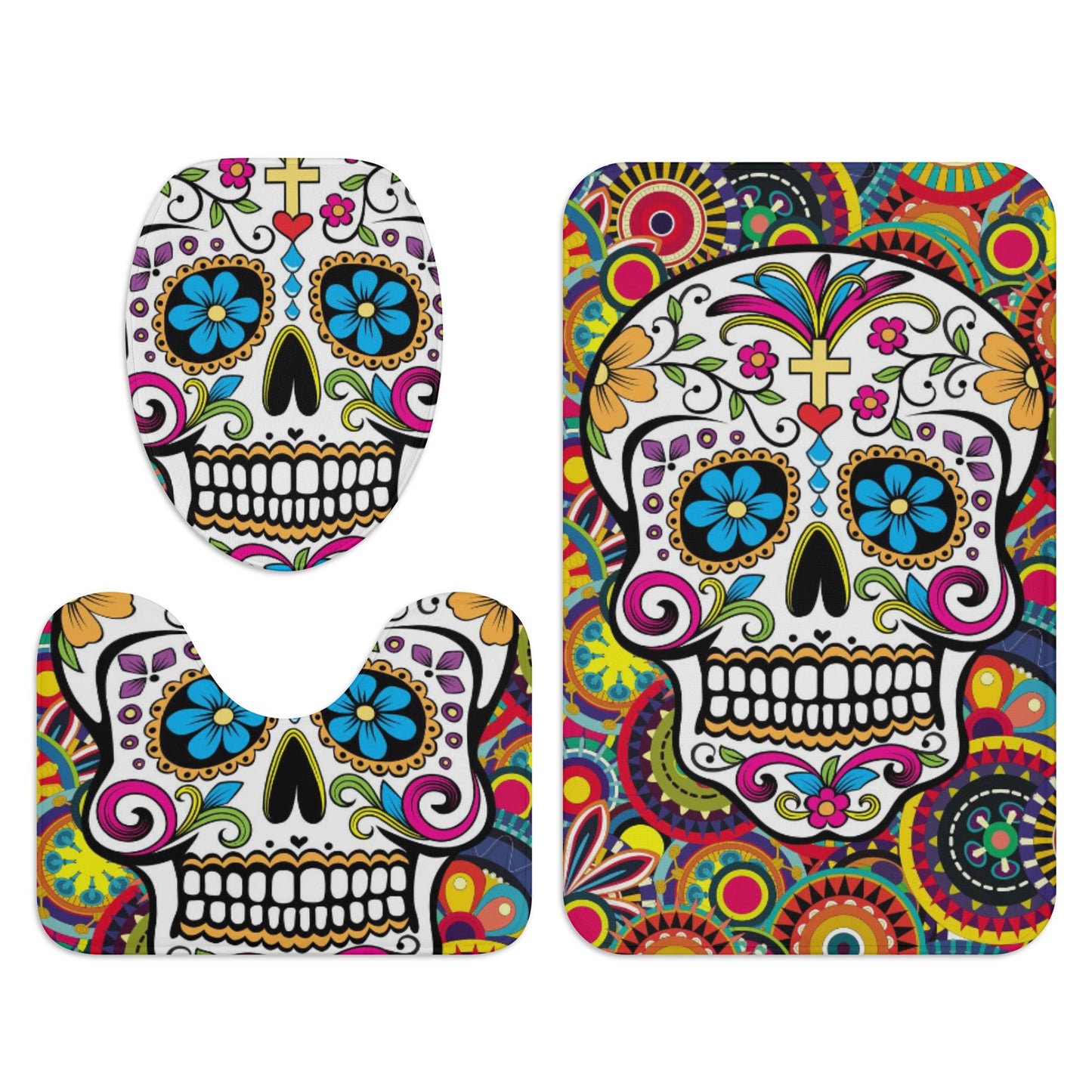 Sugar skull day of the dead bath rugs