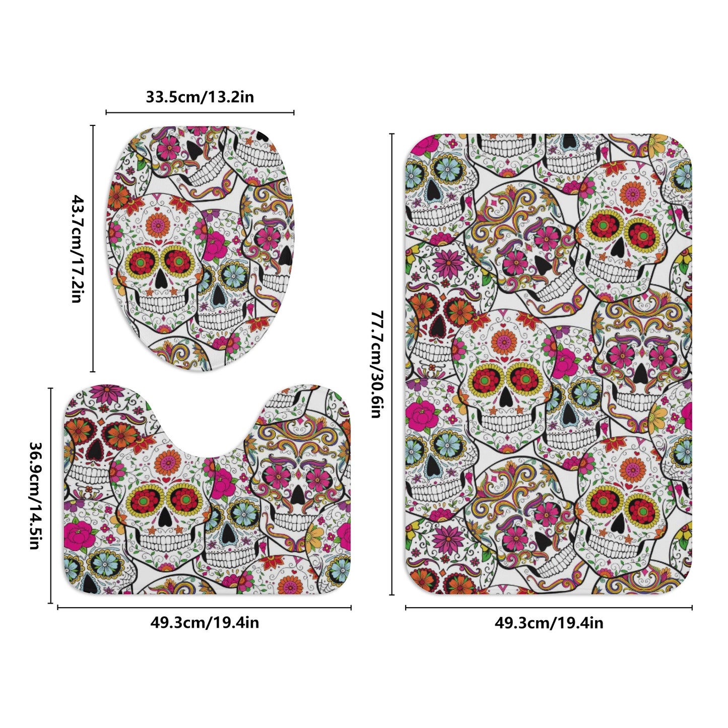 Sugar skull day of the dead bath rugs