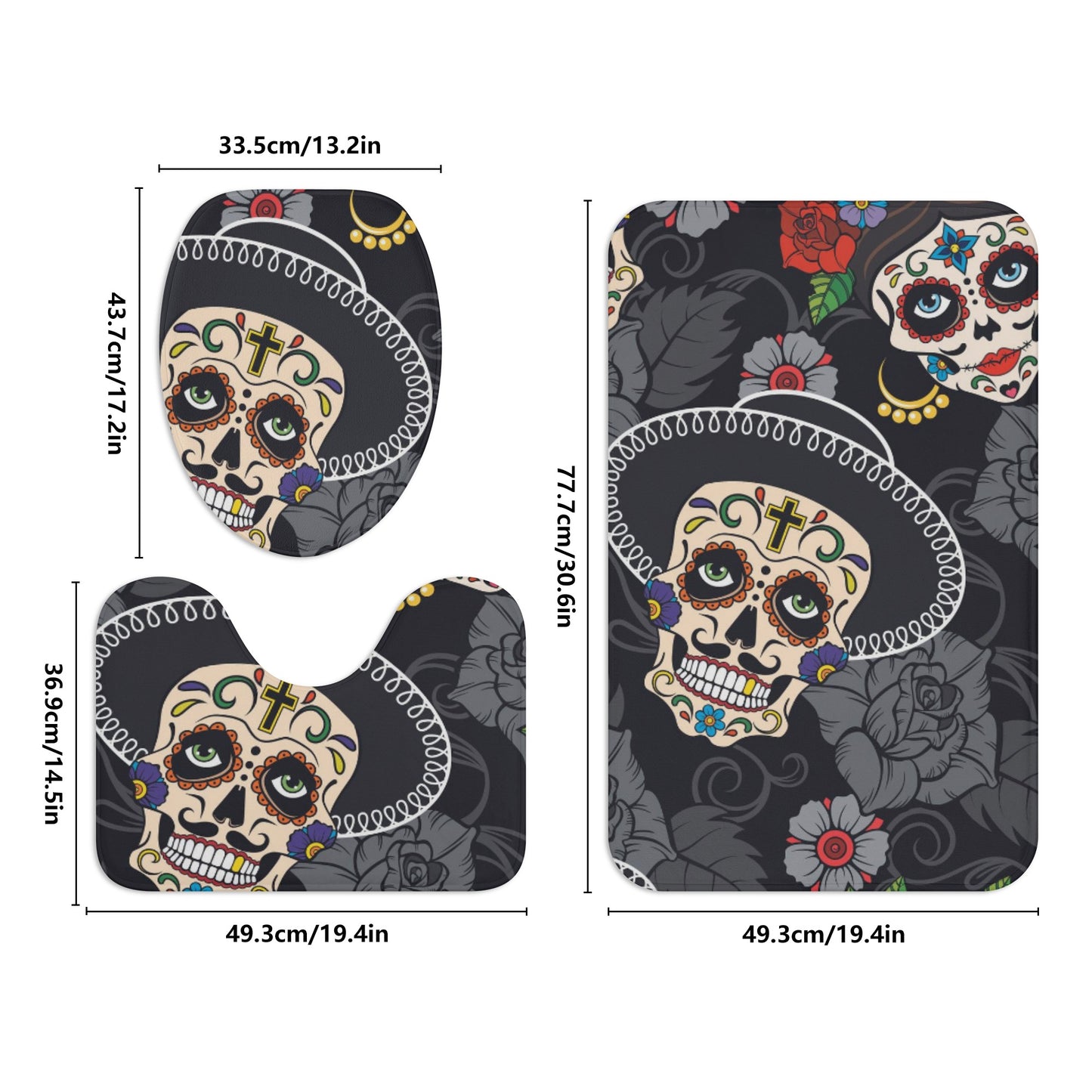 Sugar skull day of the dead bath rugs