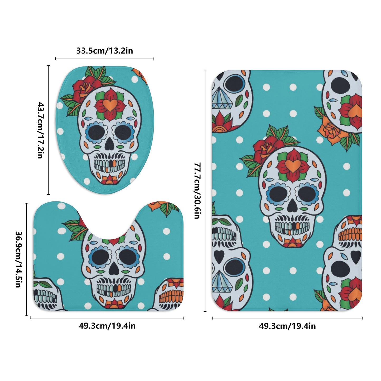 Sugar skull day of the dead bath rugs