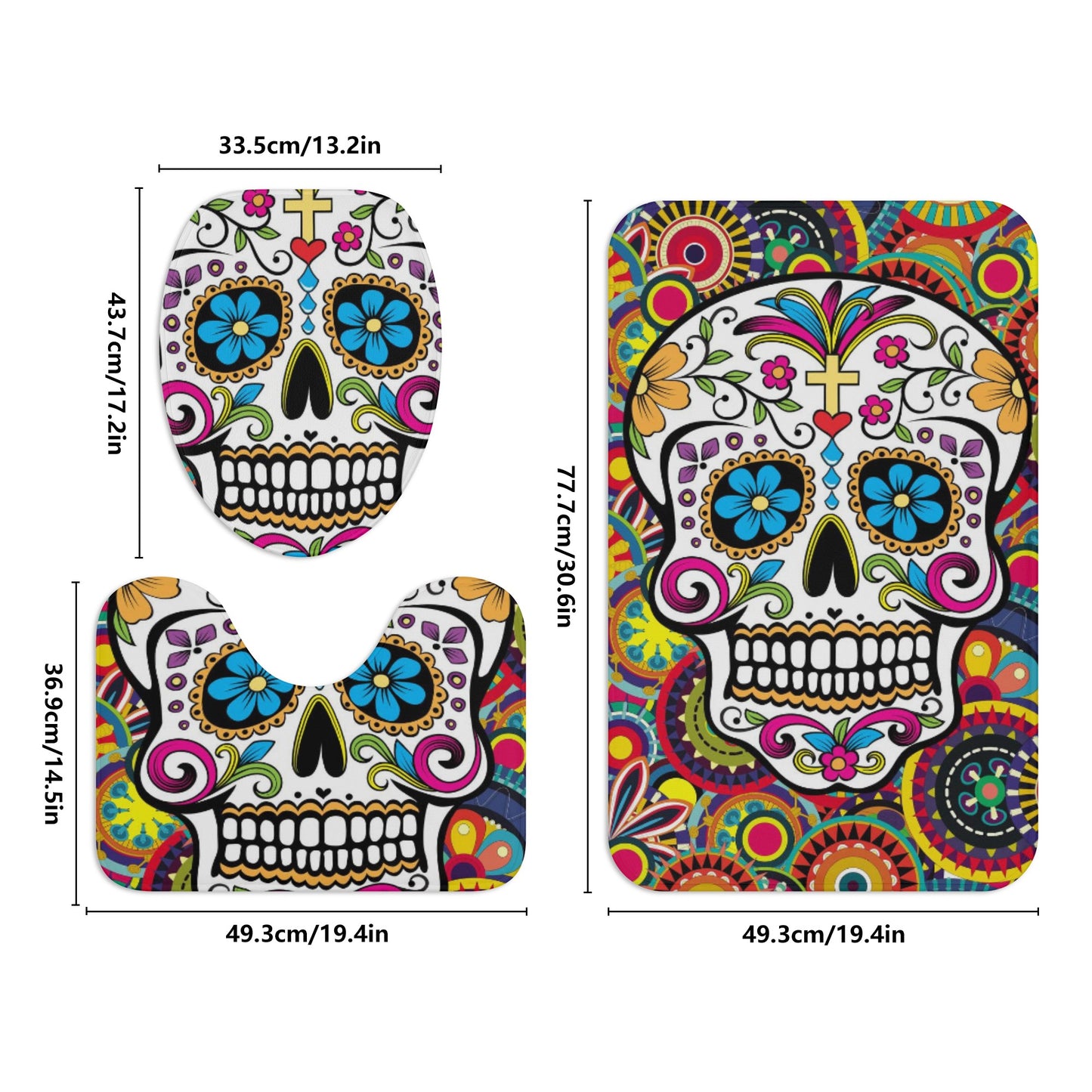 Sugar skull day of the dead bath rugs