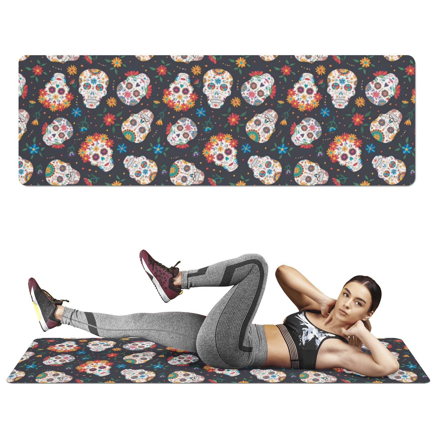 Sugar skull day of the dead Rubber Yoga Mat