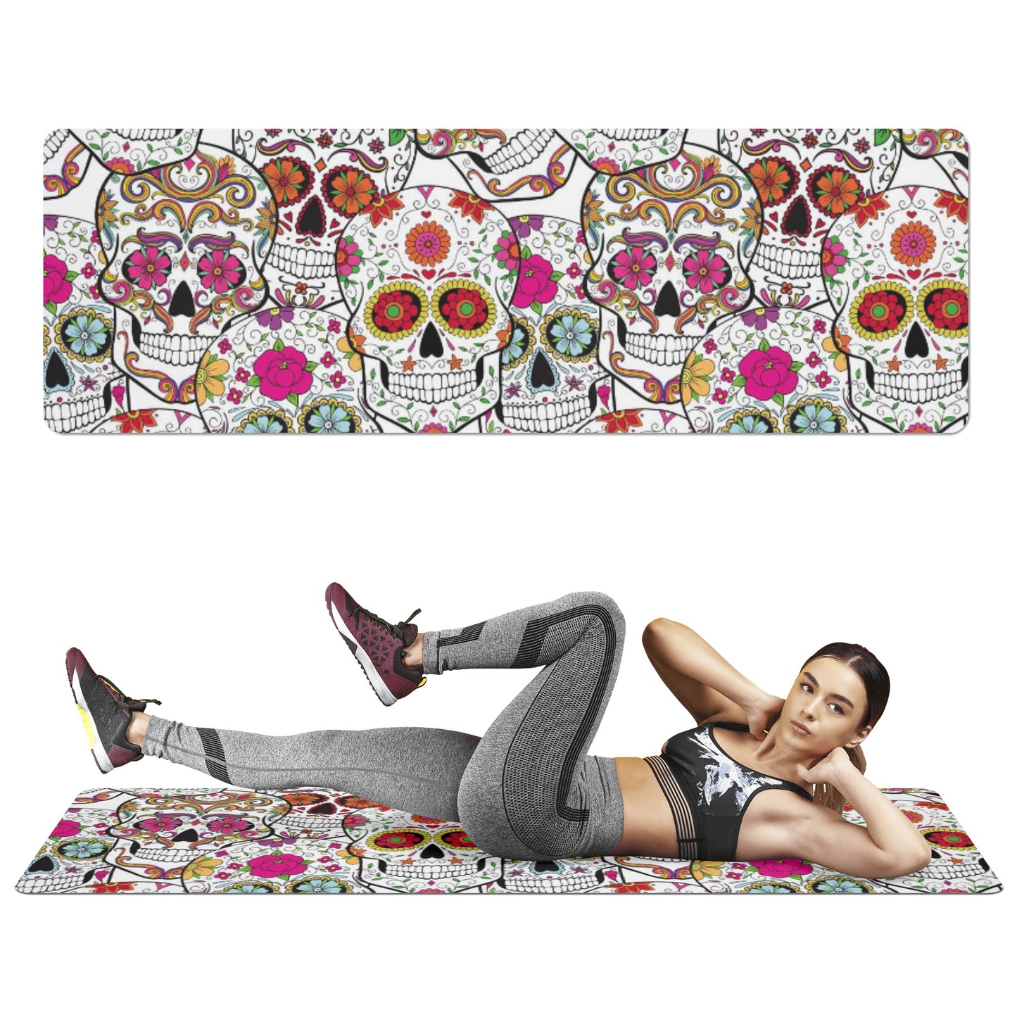 Sugar skull day of the dead Rubber Yoga Mat