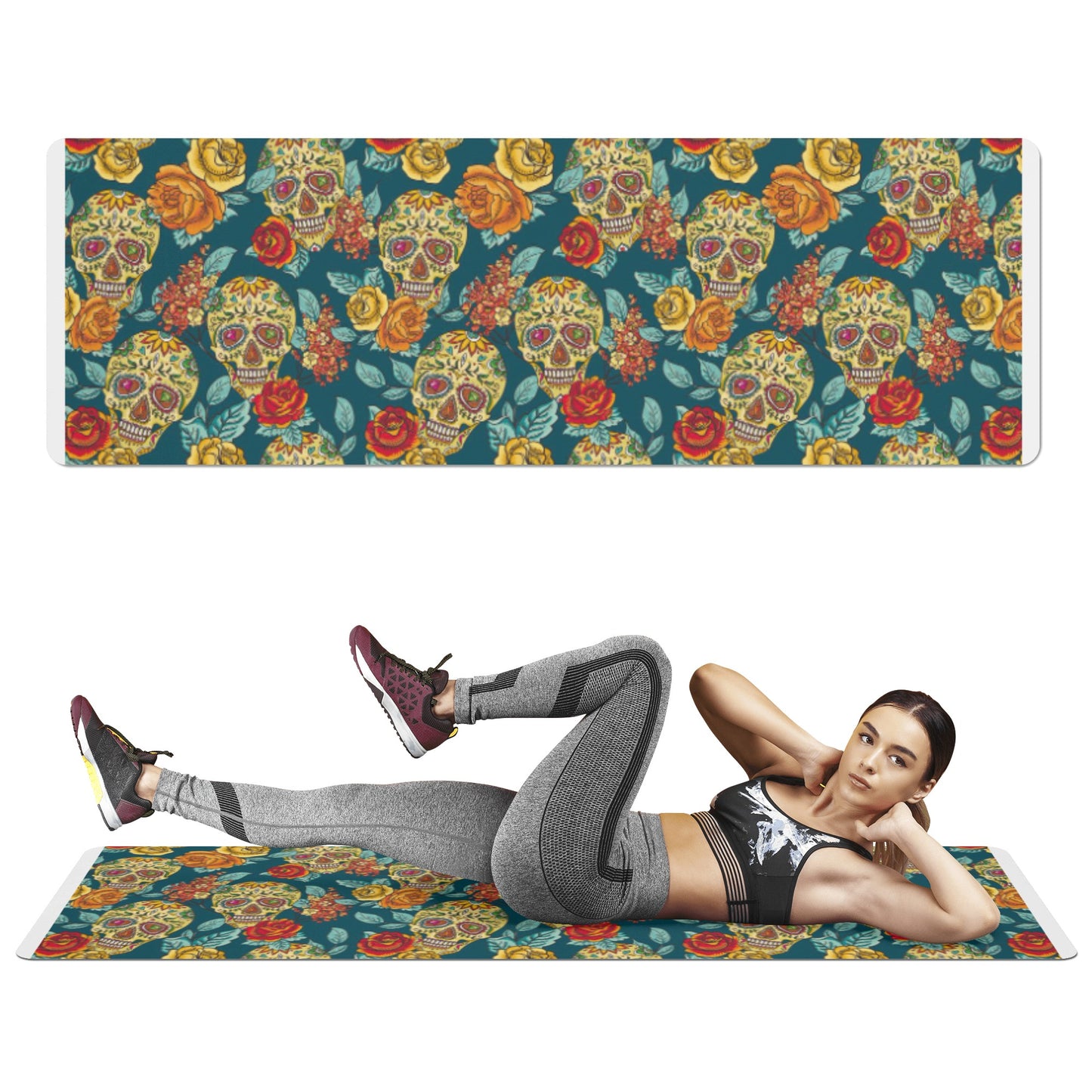 Sugar skull day of the dead Rubber Yoga Mat